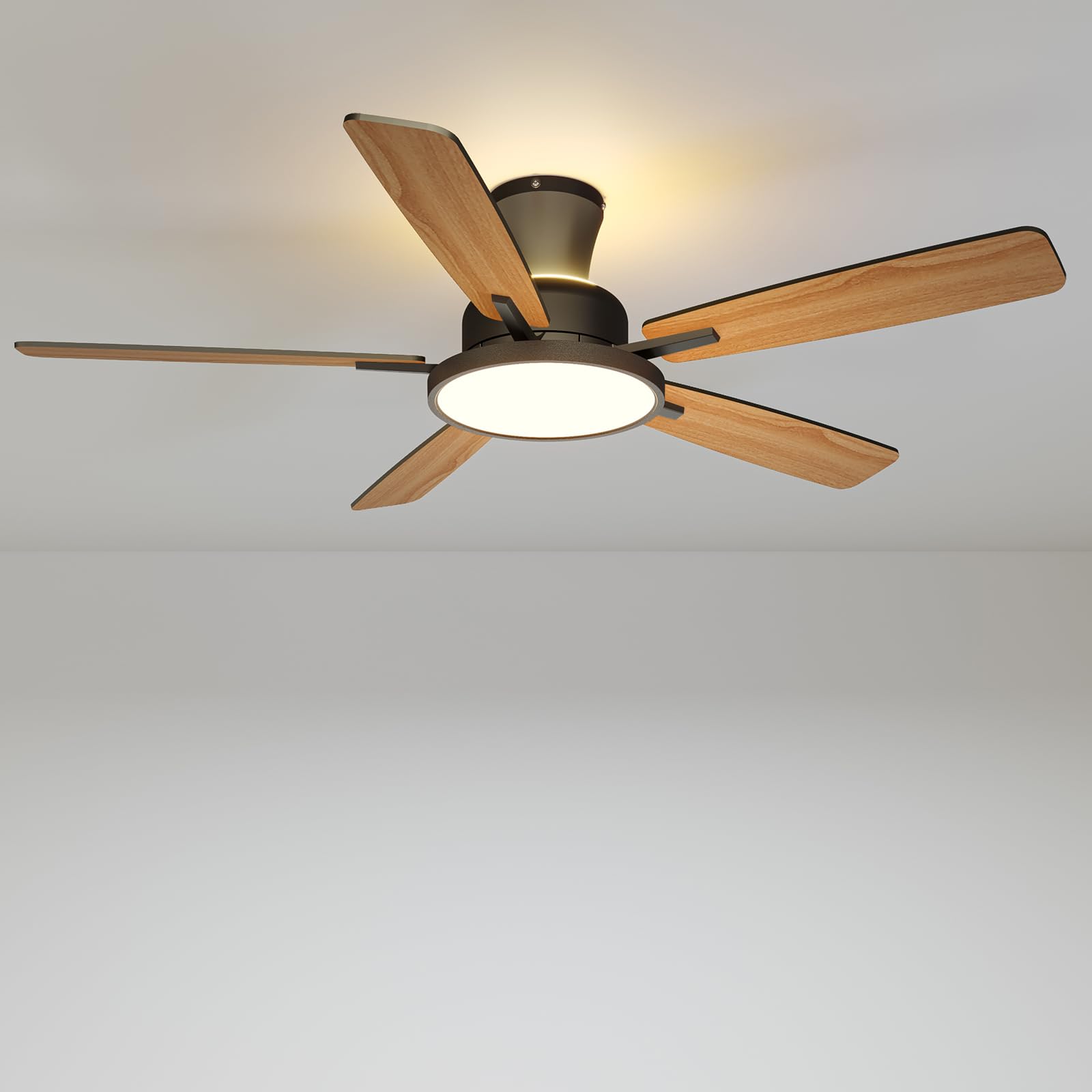 TALOYA Ceiling Fans with Lights and Remote, 52 inch Low Profile Ceiling Fan with Nightlight, Flush Mount, Reversible, 3CCT, Dimm