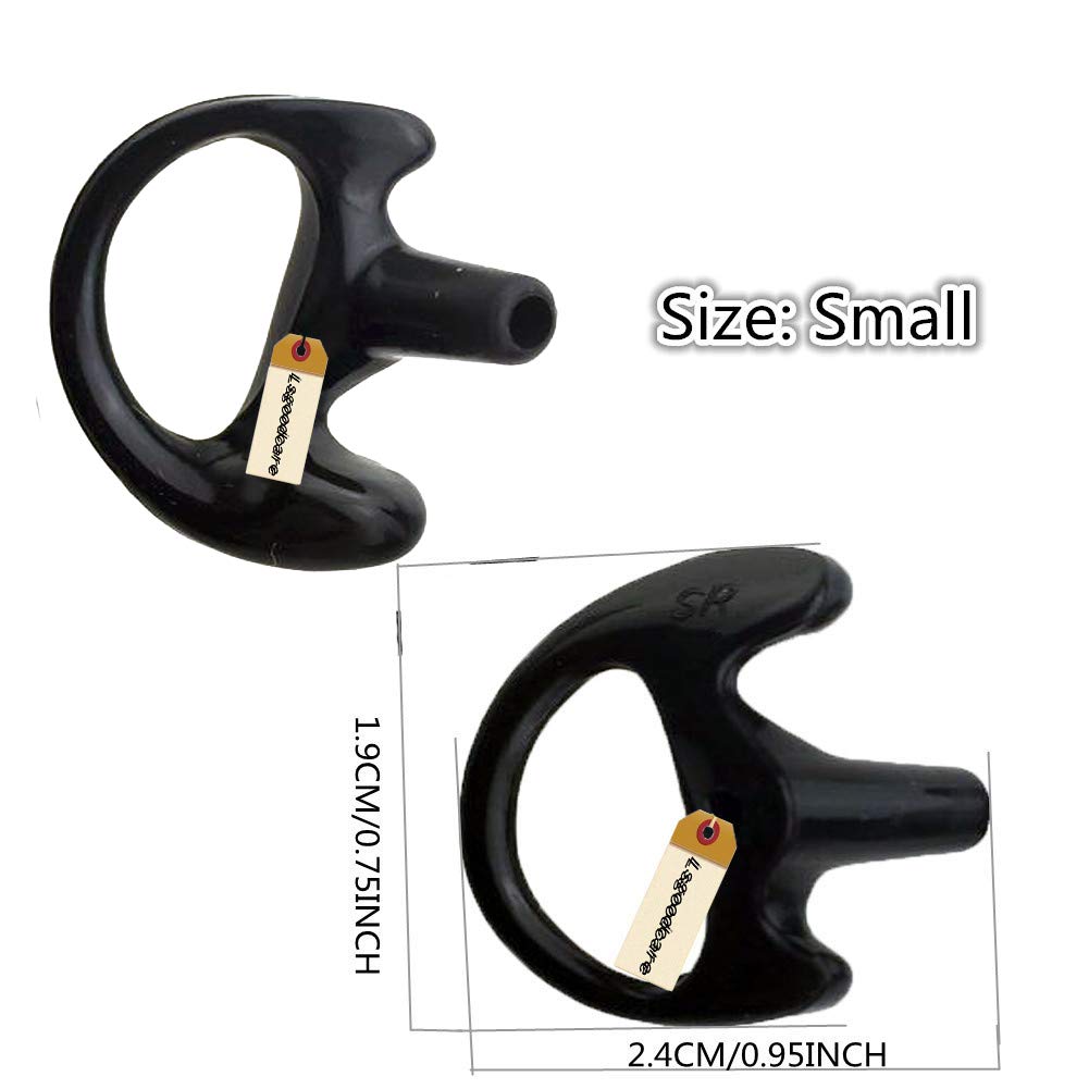 Lsgoodcare 10Pcs Replacement Earmold Earbud Right Ear Piece Compatible For Motorola Kenwood Midland Two Way Radio Acoustic Coil Tube Earpiece   Silicone Walkie Talkie Earmould Ear Buds Black Small
