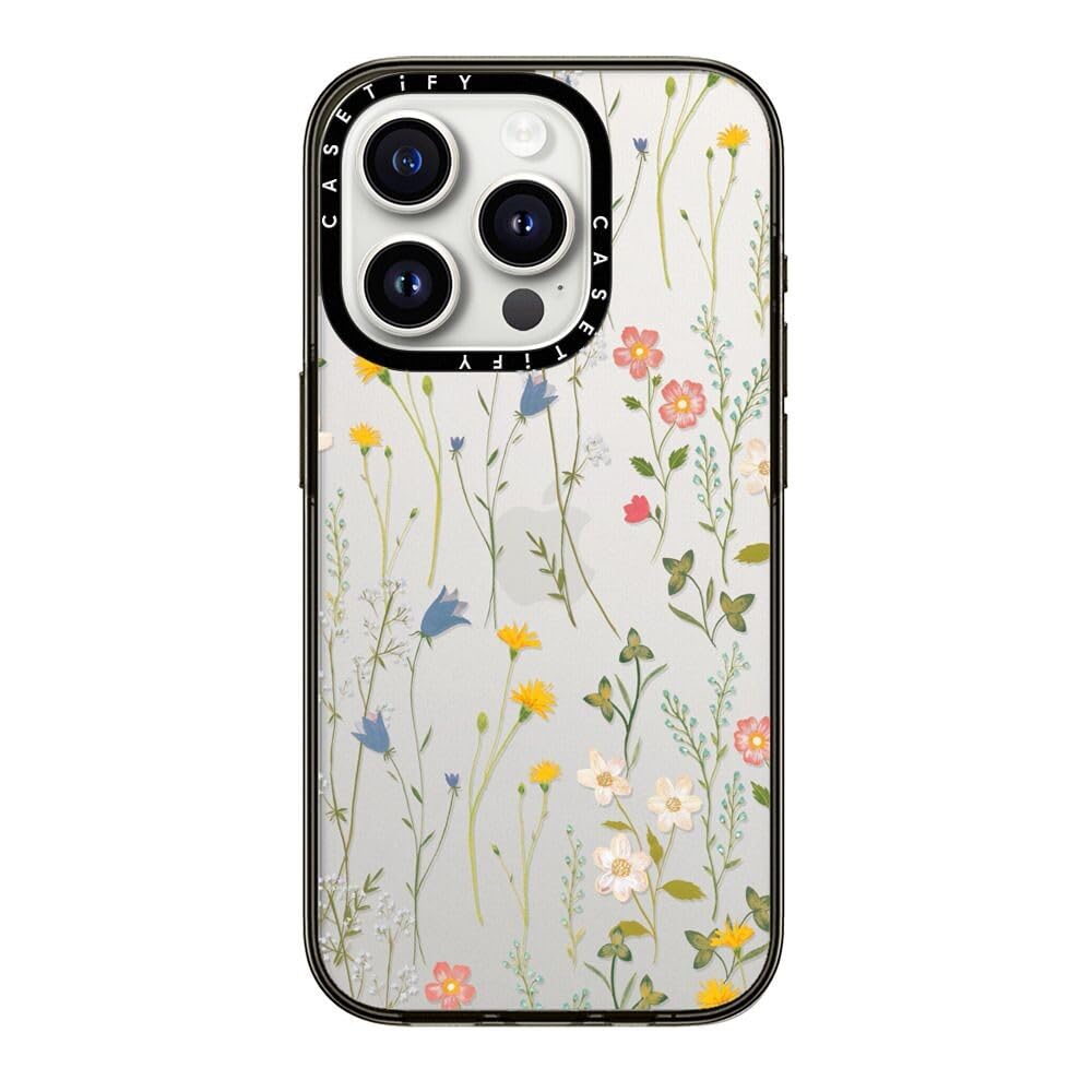 Casetify Compact Iphone 15 Pro Case [2X Military Grade Drop Tested / 4Ft Drop Protection]   Dreamy Floral Pattern   Clear Black