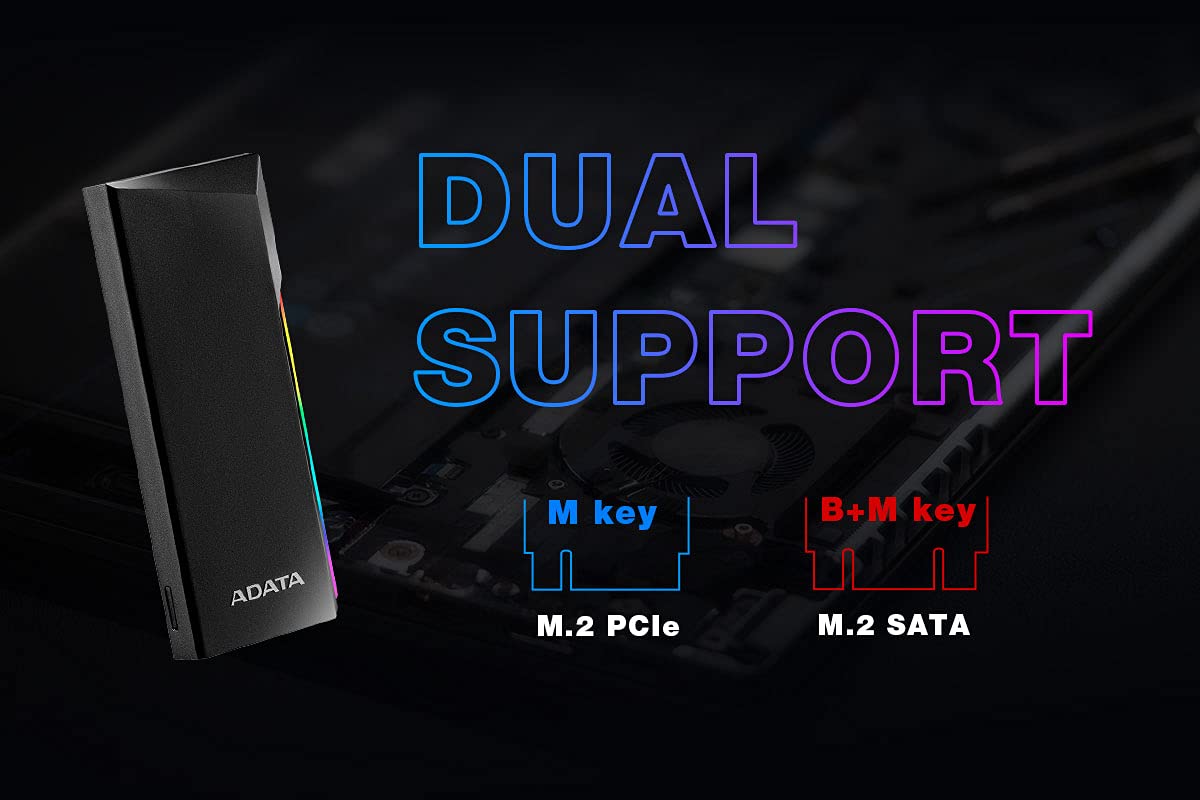 Adata Ec700G Aluminum Usb 3 Gen 2 Type-C M.2 2280/2242/2230 Pcie/Nvme/Sata Ssd External Portable Enclosure Case Adapter Tool-Les