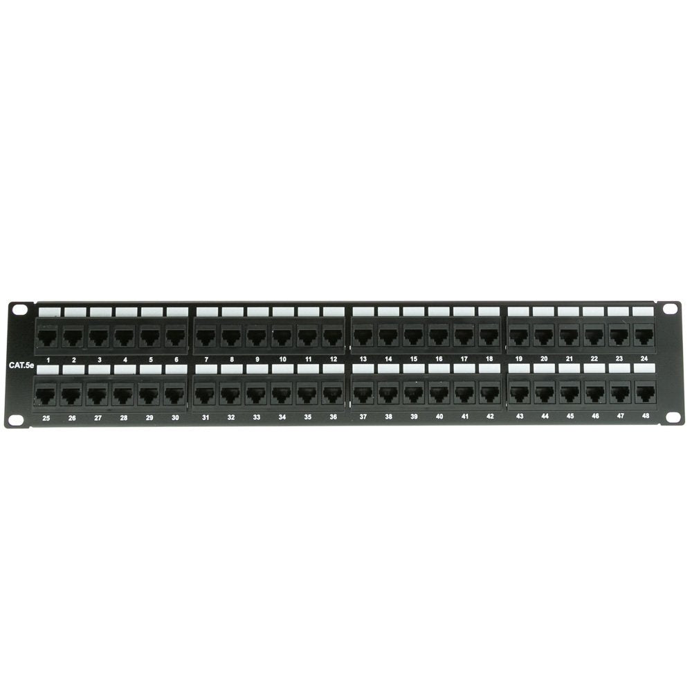 CableWholesale 96 Port Cat5e Patch Panel, 19' Horizontal Rackmount Cat5e Patch Panel, 4U Wall Mount Panel, RJ45 Ethernet 110 Type, 568A/568B Compatible, Black