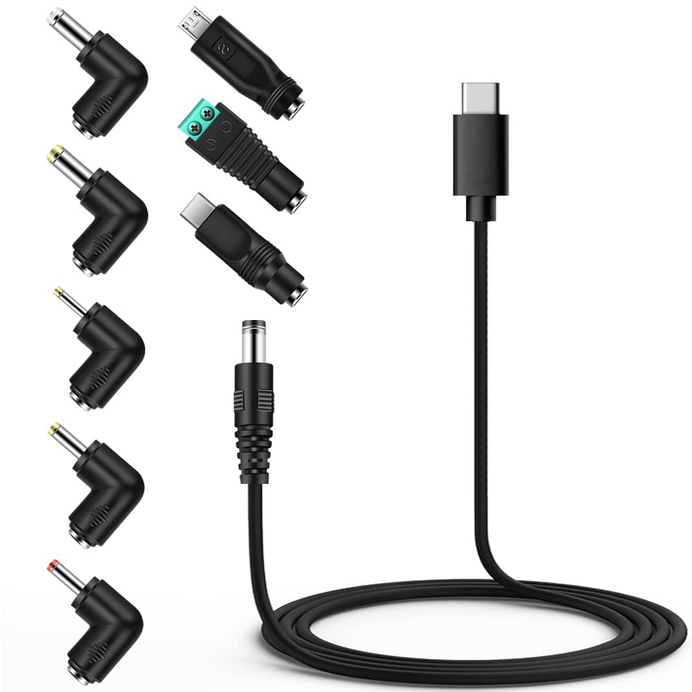 Merom Universal 5V Dc Type C Power Cable, Usb C To Dc 5.5X2.1Mm Charging Cord Plug With 8 Connector Tips(5.5X2.5, 4.8X1.7, 4.0X1.7, 3.5X1.35, 2.5X0.7, Micro Usb, Type C, Universal Connector)