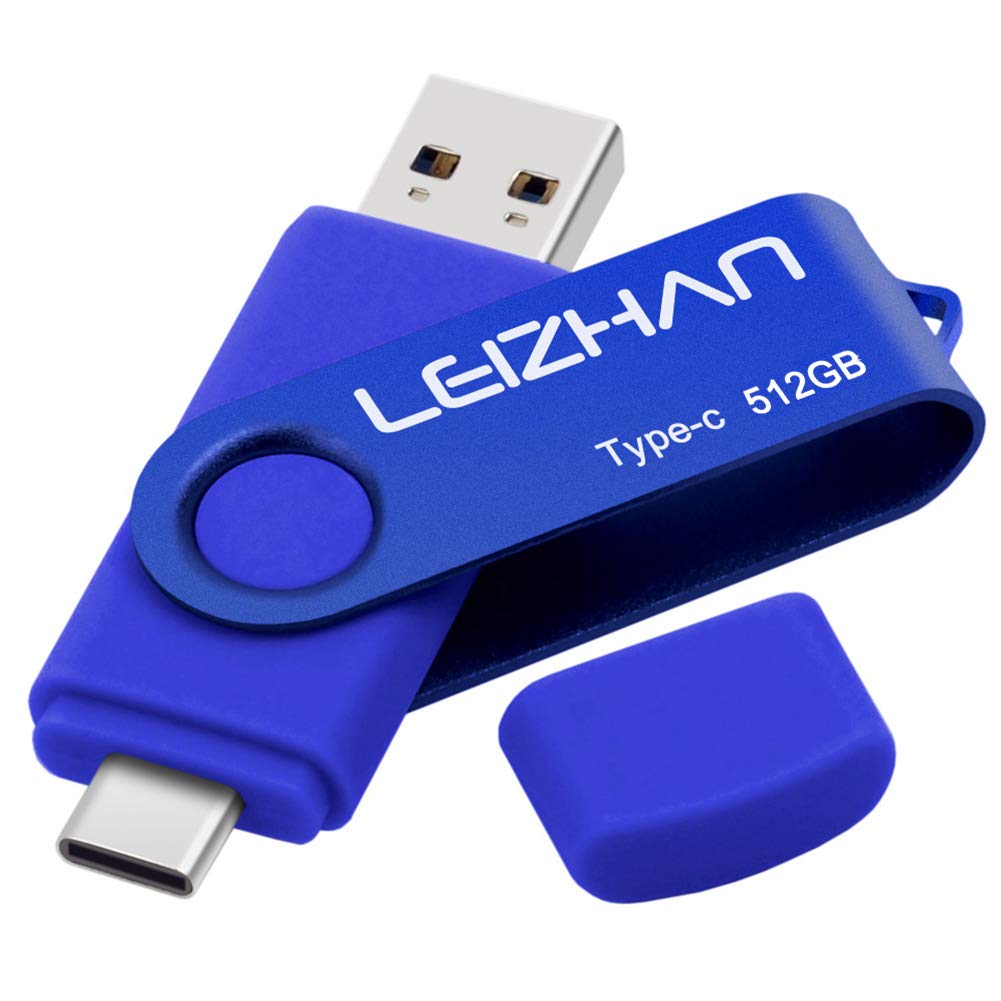 Leizhan Type C Flash Drive 512Gb, Usb C Thumb Drive 3.0 For Samsung Galaxy Note10, S10,Note 9, S9, Note 8,S8,Google Pixel, Blue
