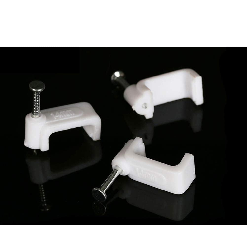 100 Pcs 14Mm Flat Ethernet Cable Wire Clips Single Coaxial Cable Clamps With Nail Flat Cable Wire Clips For Ethernet Cable Manag
