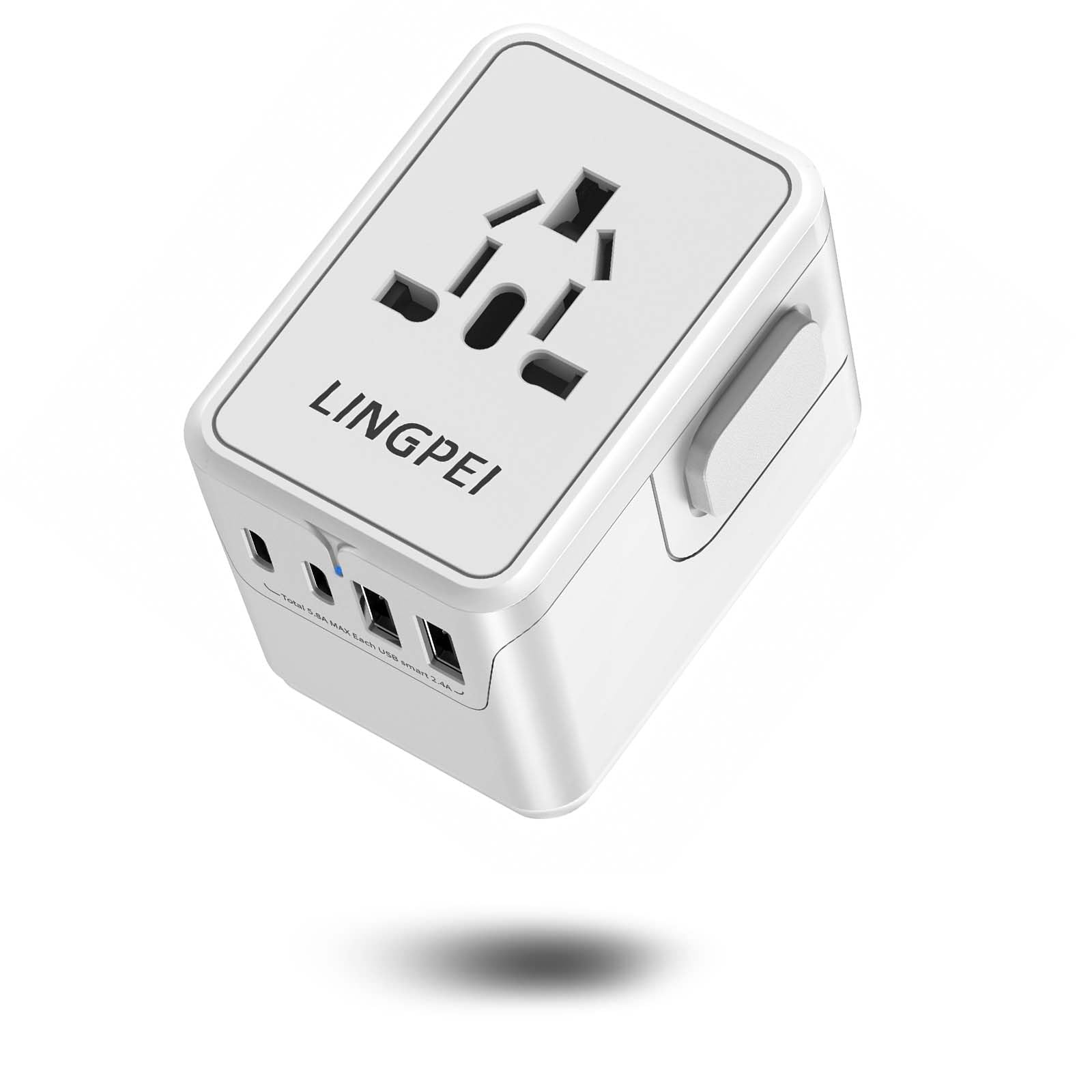 Universal Travel Adapter, Travel Charger 5.8A Smart Power Plug Adapter With 3 Usb Type C And 2 Usb A Power Adapters, For Usa, Eu