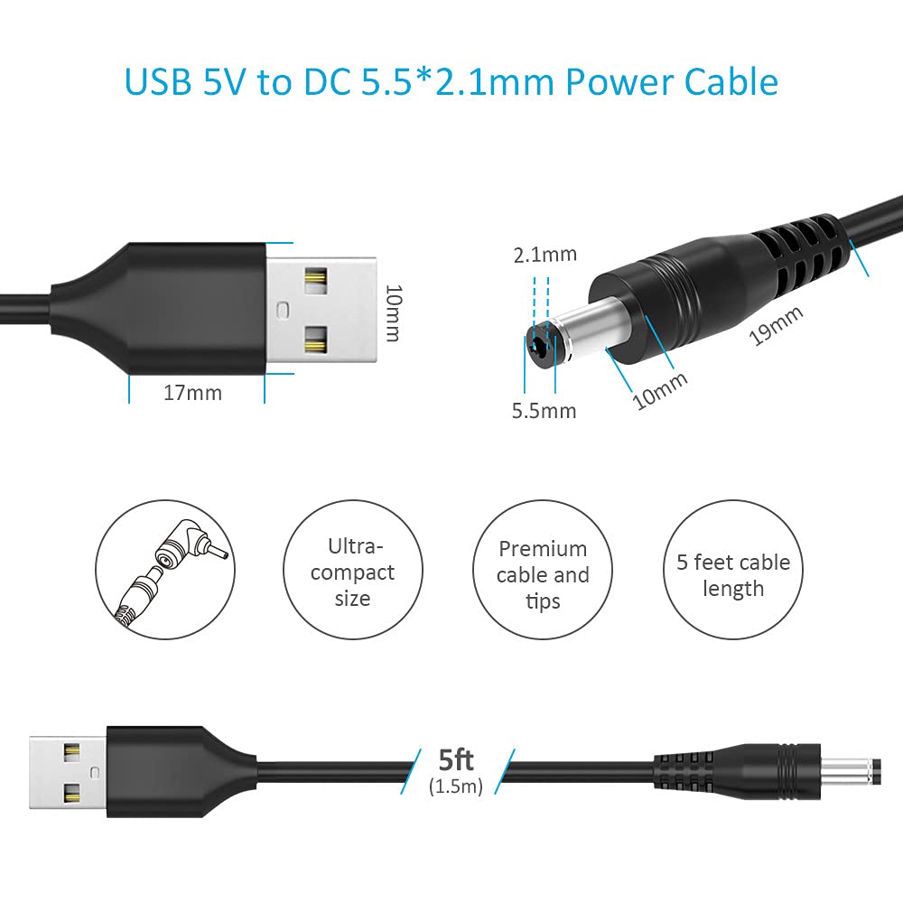 Belker Universal 5V Dc Power Cable Usb To Dc 5.5 2.1 Mm Plug Connector Tip Charging Cord With Most Frequently Used Interface Typ
