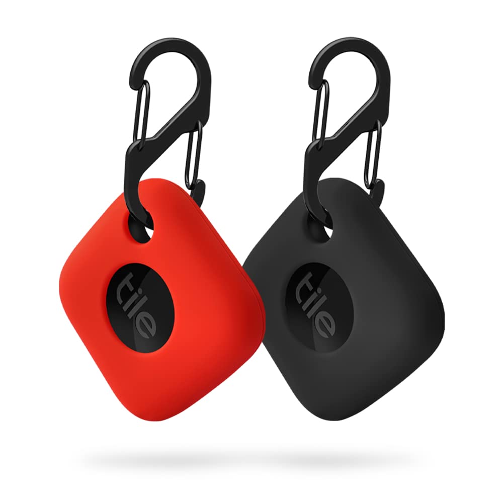 Geiomoo Silicone Case For Tile Mate 2022, Soft Scratch Resistant Cover With Carabiner (2 Pack Black+Red)