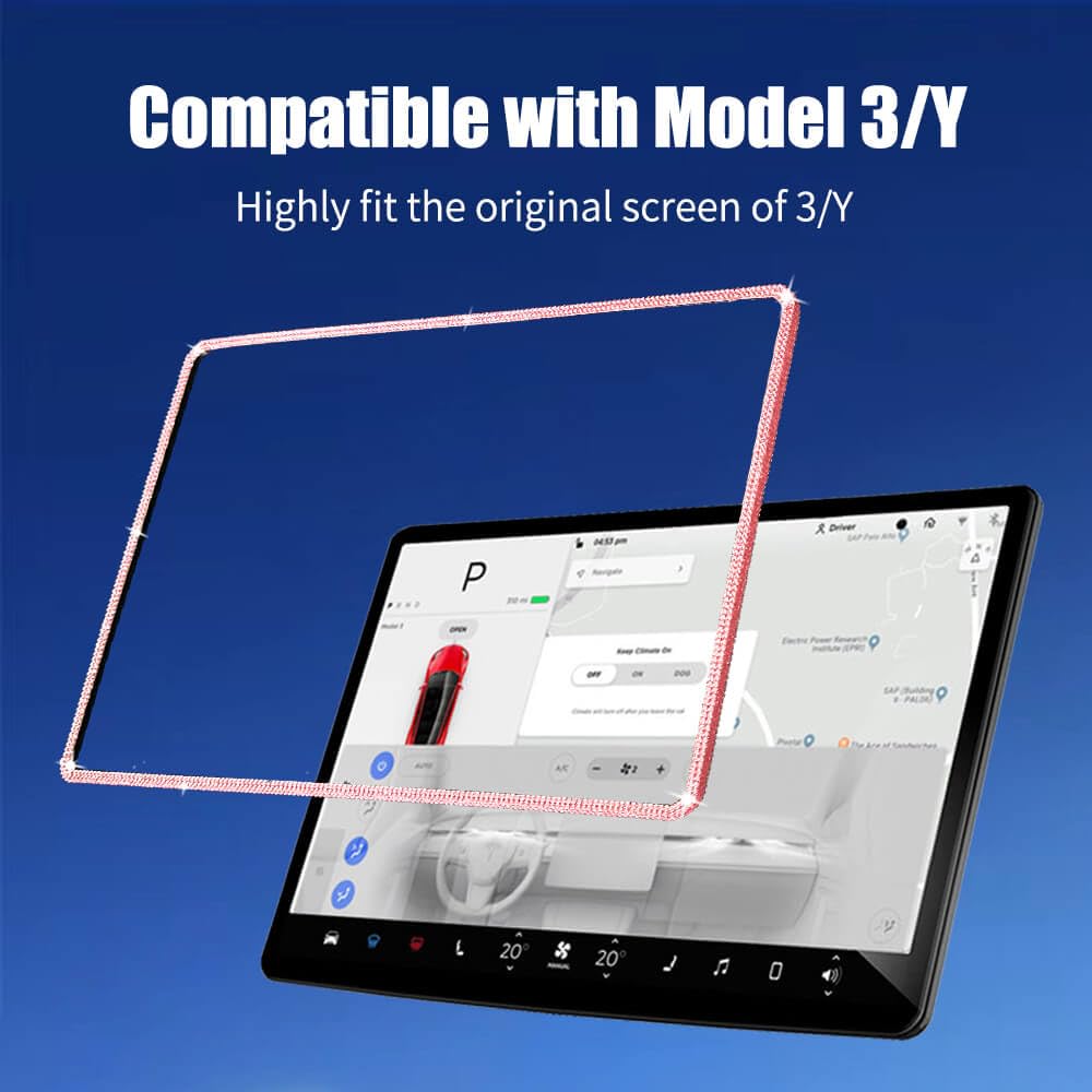 Yeapop Bling Pink Rhinstones Screen Protector For Tesla Model 3 2017 2023 And Model Y, Sparkly Center Console Accessories For 3&