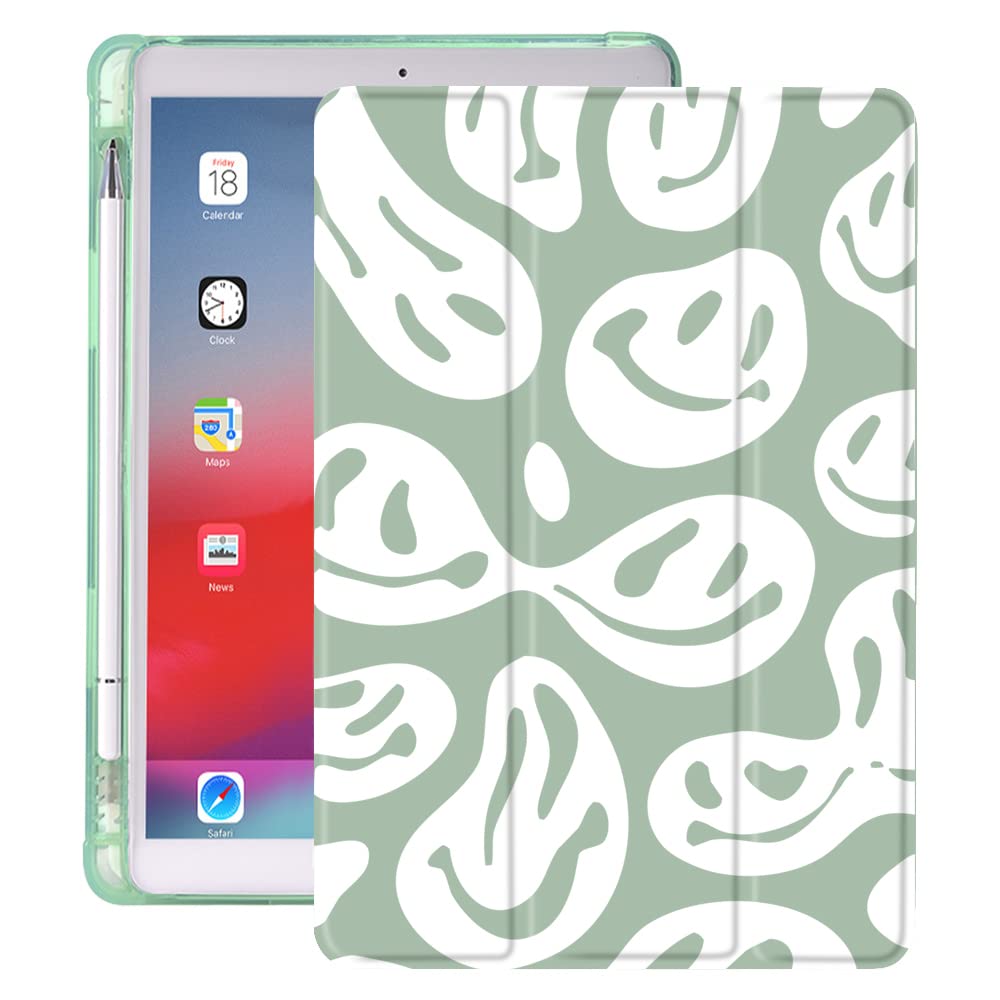 Idocolors Cute Ghost Face Green Pad Case For Ipad 5Th/6Th Generation Funny Anti Scratch Lightweight With Pencil Holder Trifold S