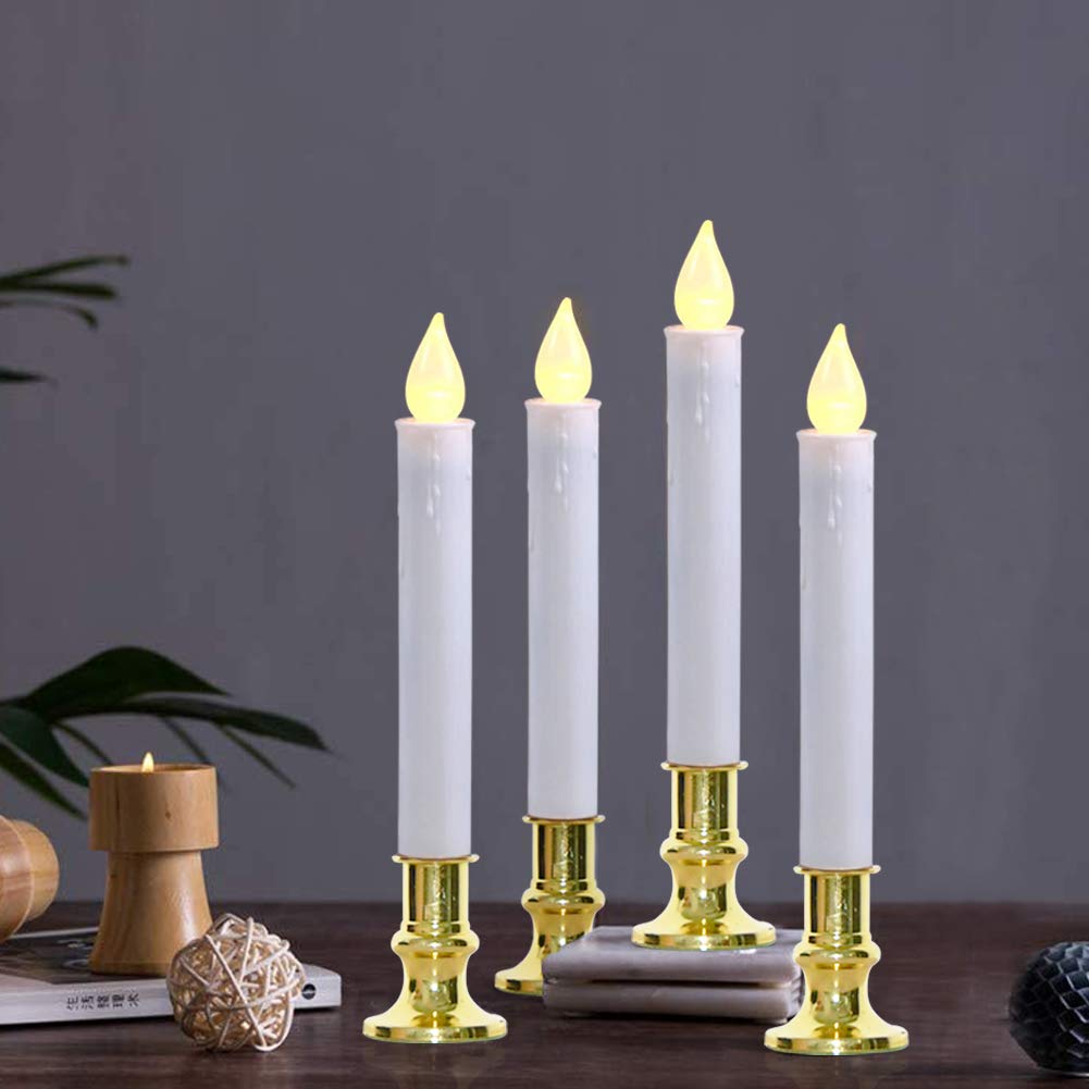 Goothy Christmas Window Candles Lights, Automatic Timer Led Flickering Candles Lights With Gold Base (6/18 Hour Timer), 9'' Led 