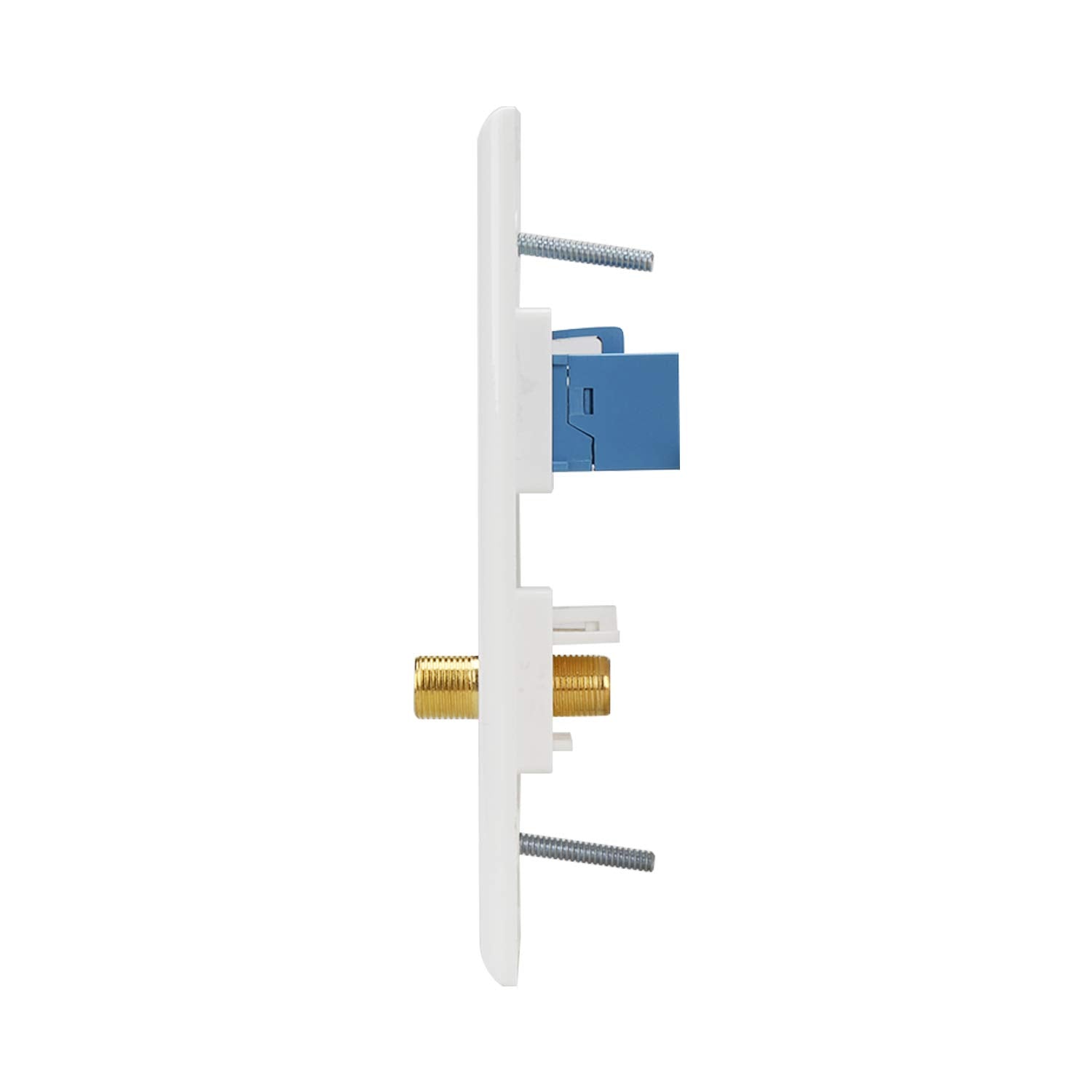 Meou Cat6 Coax F Type Gold-Plated Ethernet Wall Plate White 5-Pack