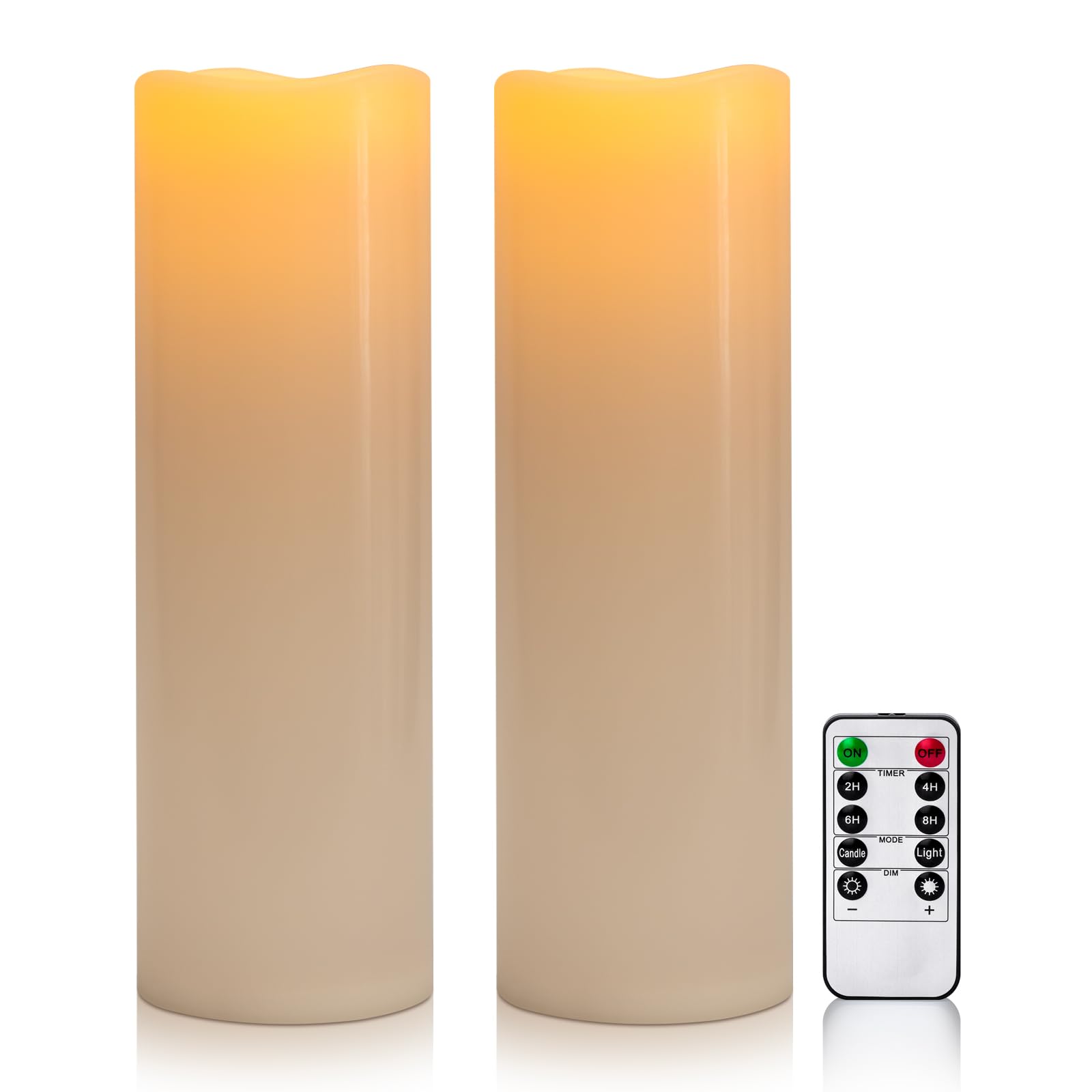 Yongmao 4 x 14 Large Waterproof Outdoor Flameless Candles Battery Operated LED Flickering Pillar Candles with Remote and Timer f