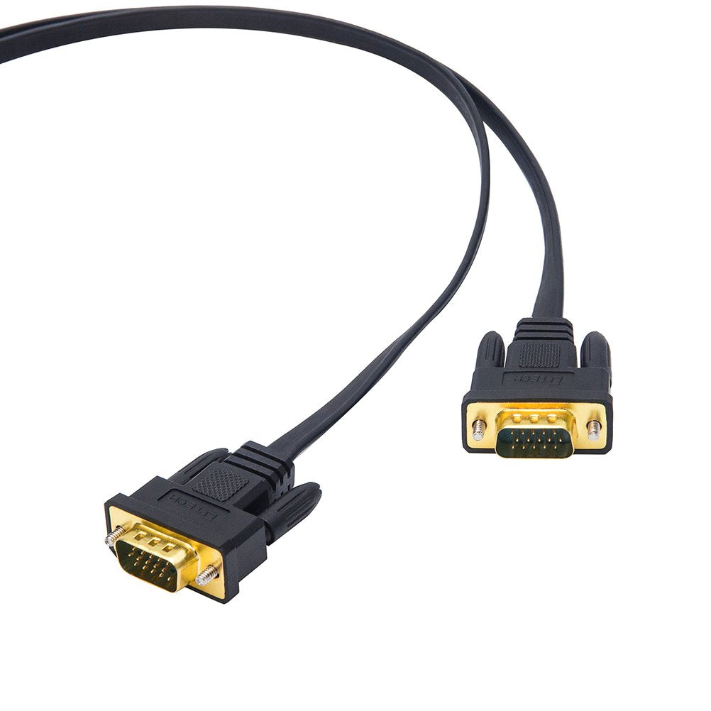 Dtech 10M Ultra Thin Flat Computer Monitor Vga Cable Long 32 Feet Male To Male 15 Pin Connector Standard Svga Wire Black