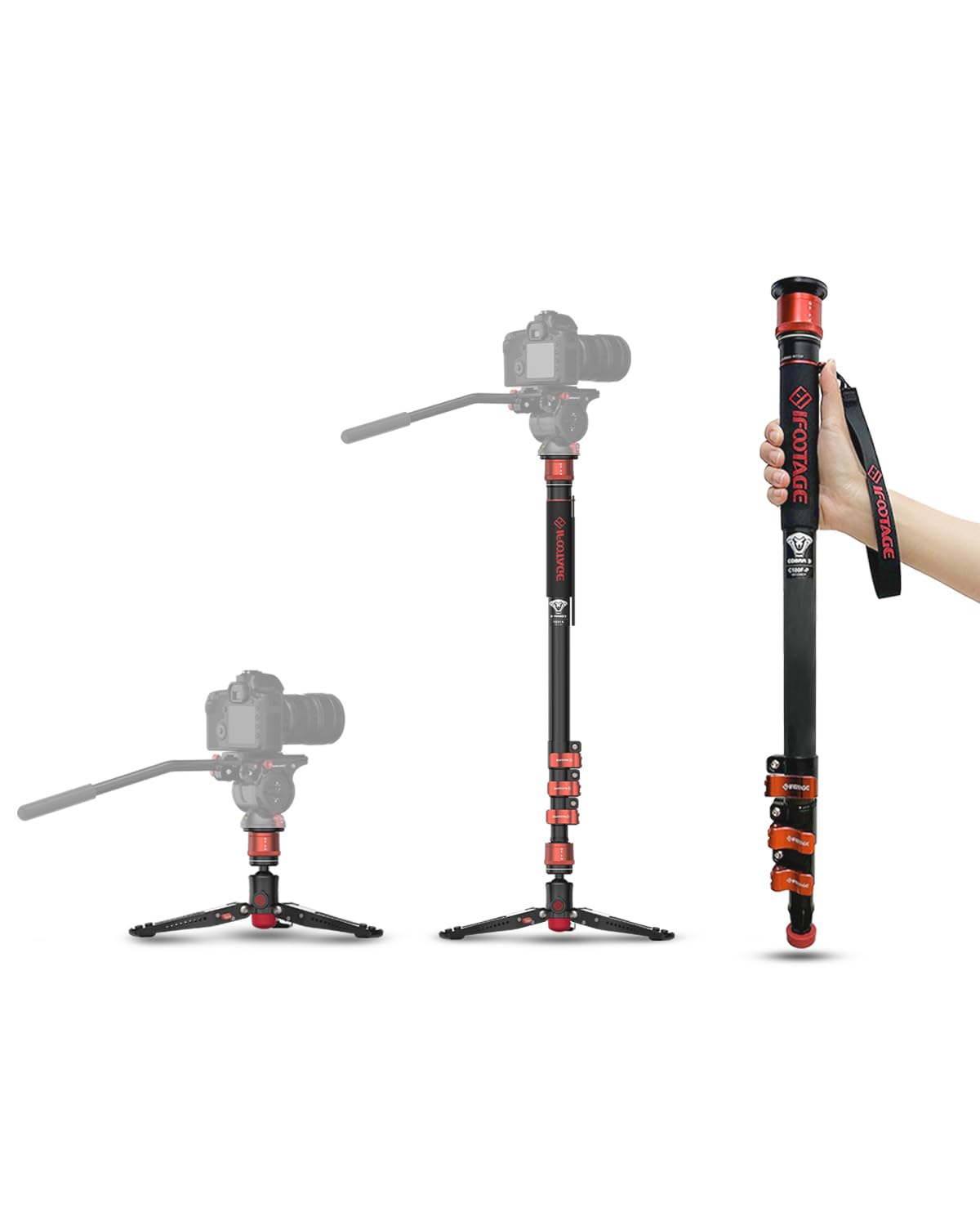 Ifootage Monopod For Camera 71'' Cobra 3 A180F,Quick Adjust Monopod With Feet, 3 In 1 Monopod,Walking Stick,Cb3 Base Tripod,For 
