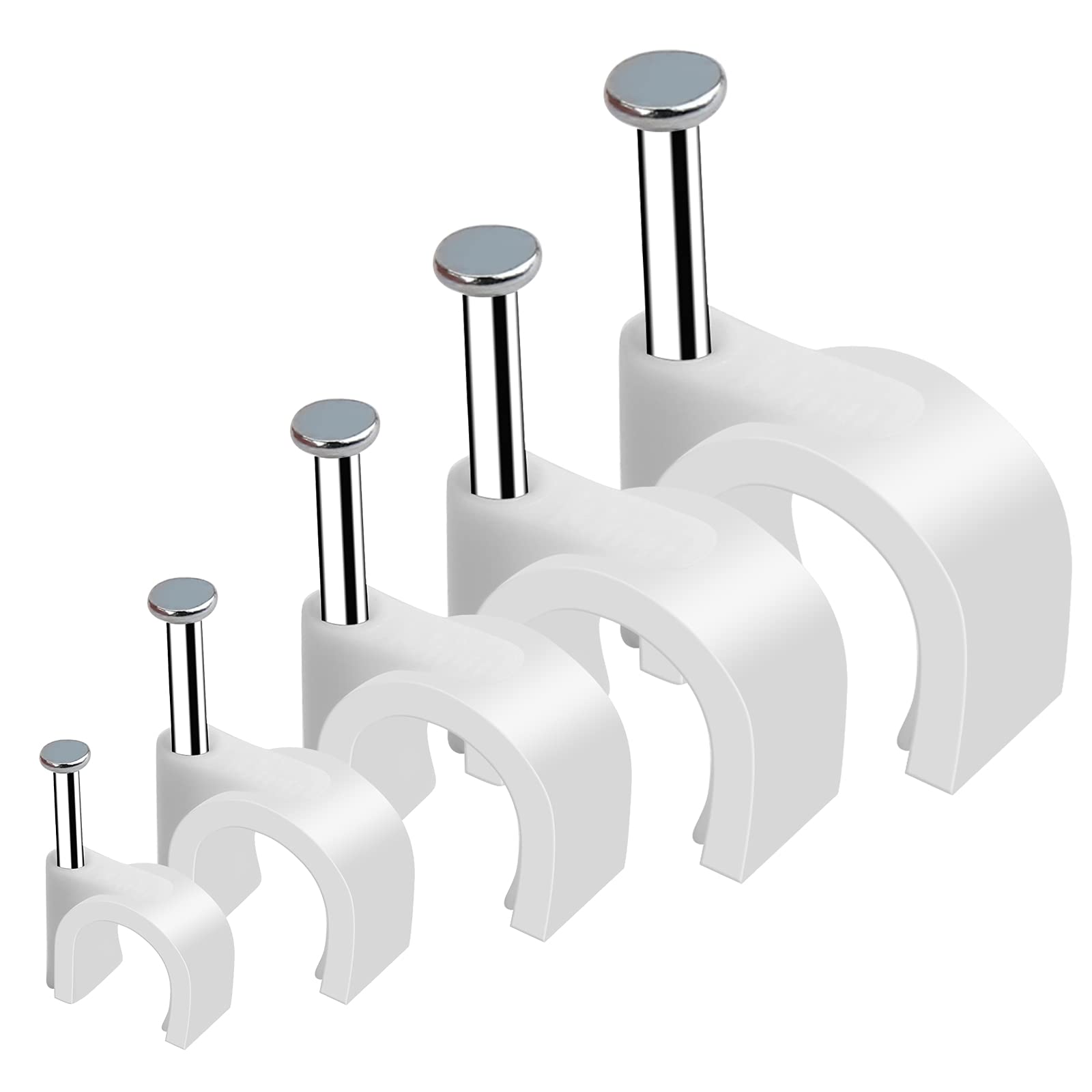 500Pcs Cable Clips With Steel Nail In Cable Clips White 4Mm 5Mm 6Mm 8Mm 10Mm For Rg6, Rg59, Cat6, Rj45 Cable Coax Cable, Etherne