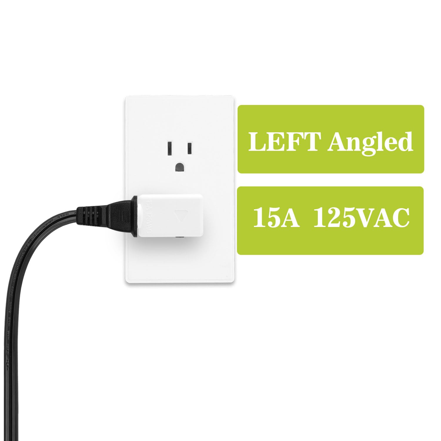 90 Degree 2 Pin Adapter, Plugrand Nema 1 15P To 1 15R Left Angled Adapter, 2 Prong Angled Adapter, Nema 1 15P Power Adapter, Pa