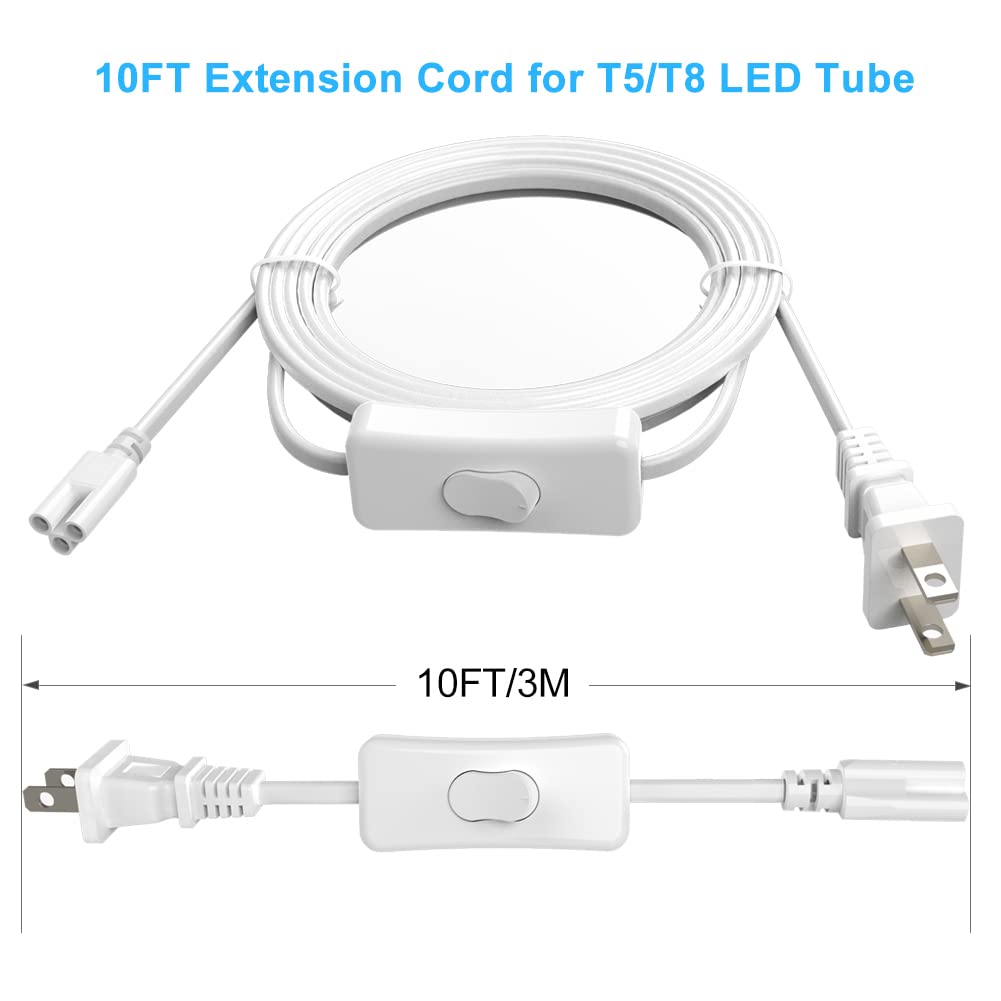 Cnsunway T5 T8 Power Extension Cord, 10Ft/3M Led Wire Connector Extension Cable With On/Off Switch For T5 T8 Integrated Tube, Le