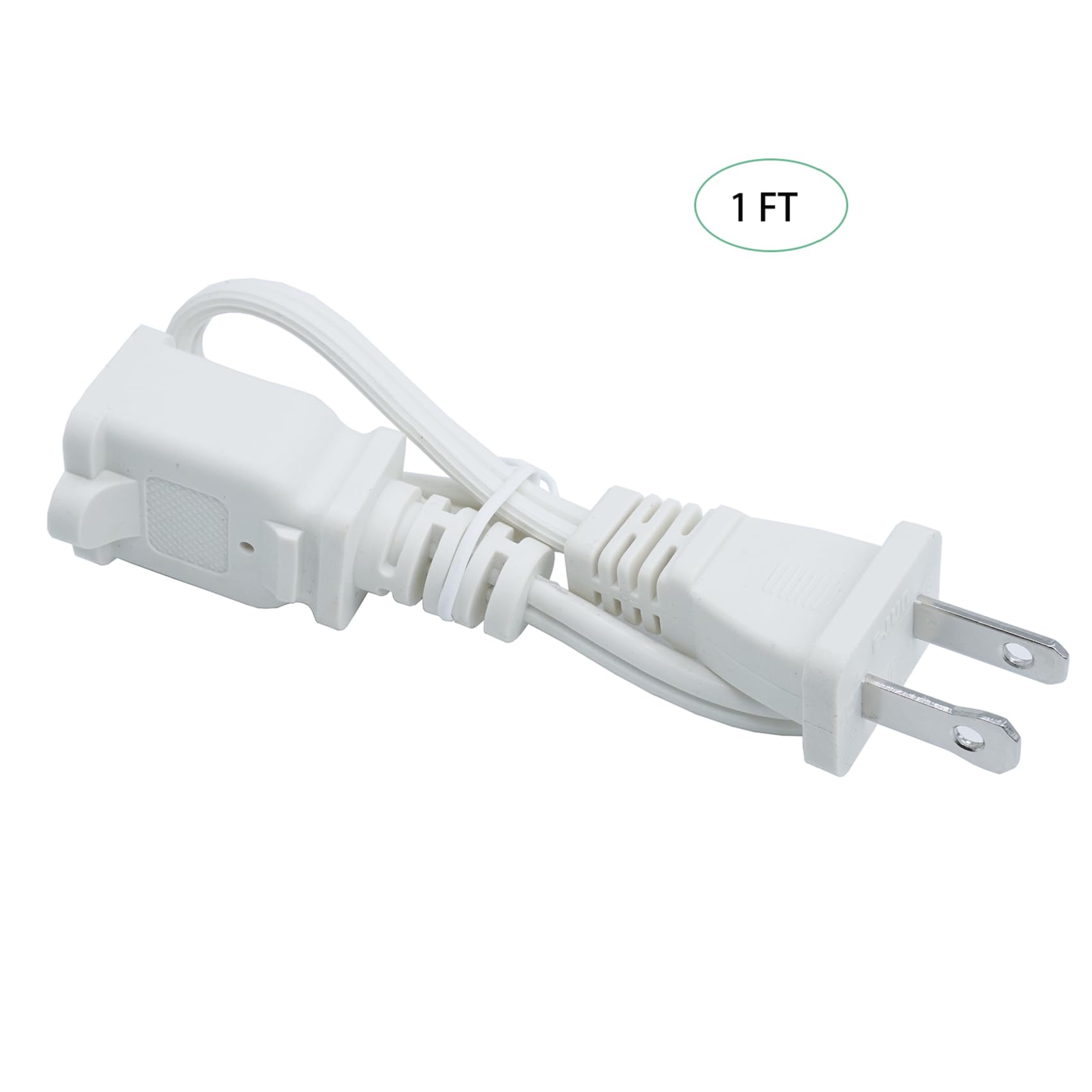 Short Extension Cord 1 Ft, 18 Awg Small 2 Prong Power Cord Cable, White Male To Female Outlet Saver For Indoor Use, 1 Foot Ac Po