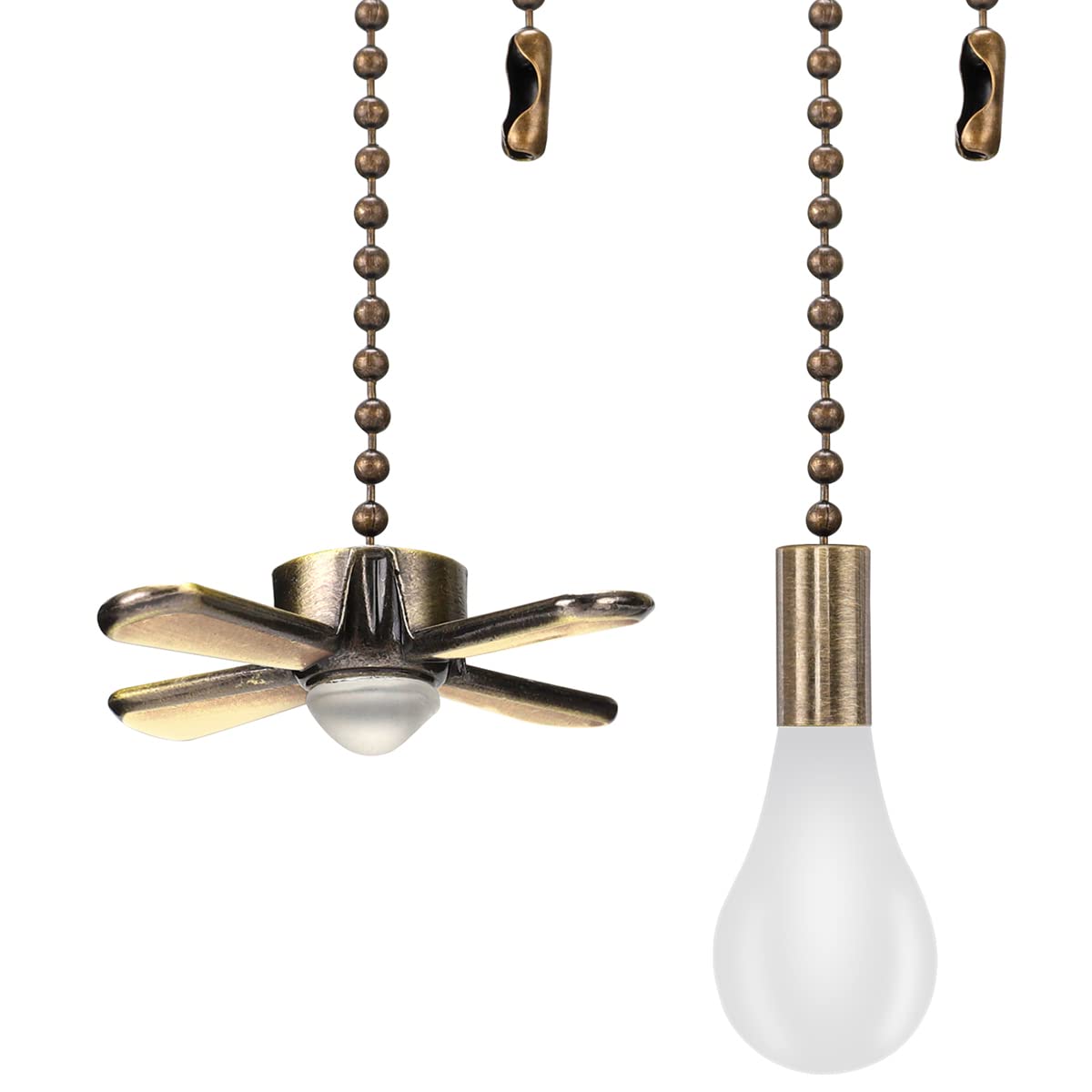 Ceiling Fan Pull Extension Chain With Recognizable Fan And Bulb Cord, Made From Rustproof Brass And Decorative Frosted Glass (Le