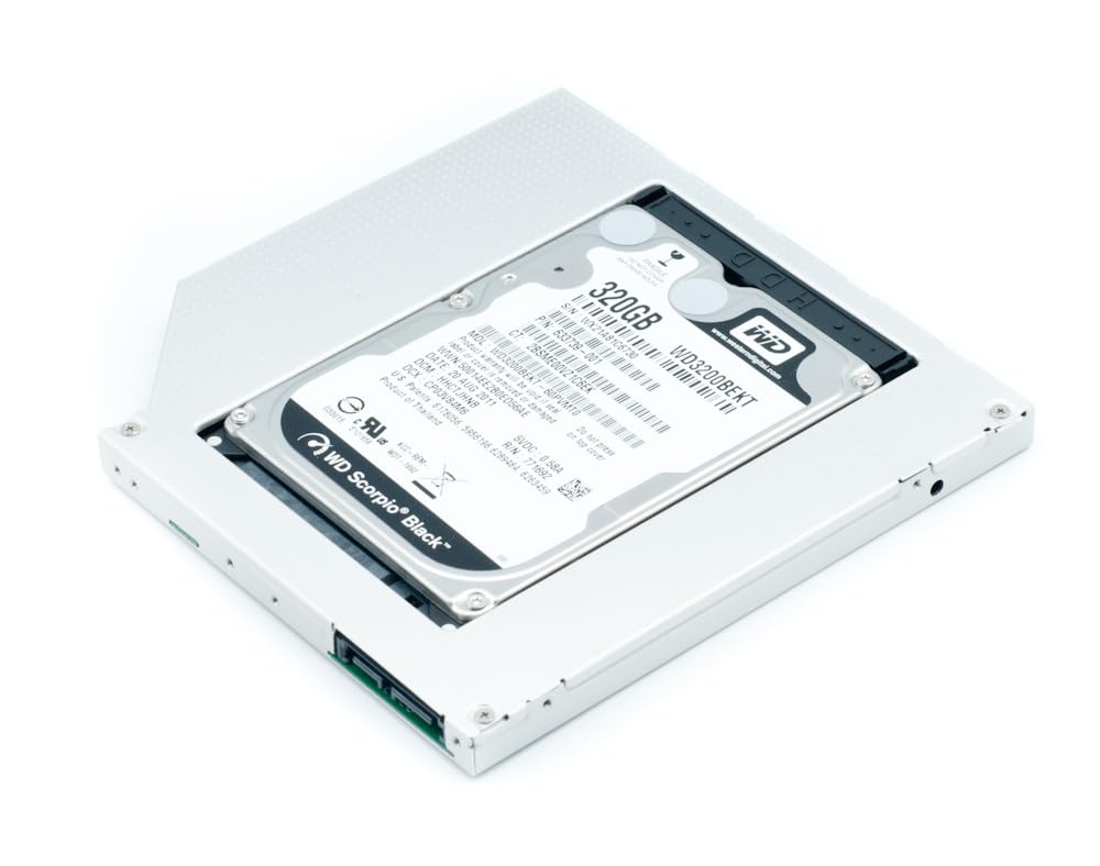 QUMOX 2nd HDD SSD DVD Bay Caddy Adapter for 2.5'' SATA Hard Drive, 9.5mm, Black/Silver - Universal CD/DVD-ROM Enclosure