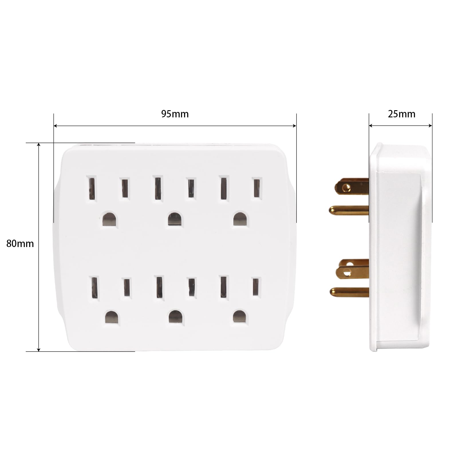 Extrastar 6 Outlet Extender, Multi Plug Outlet With 3 Prong Electrical Outlet Splitter, 15A/125Vac/1875W, Grounded Wall Outlet T