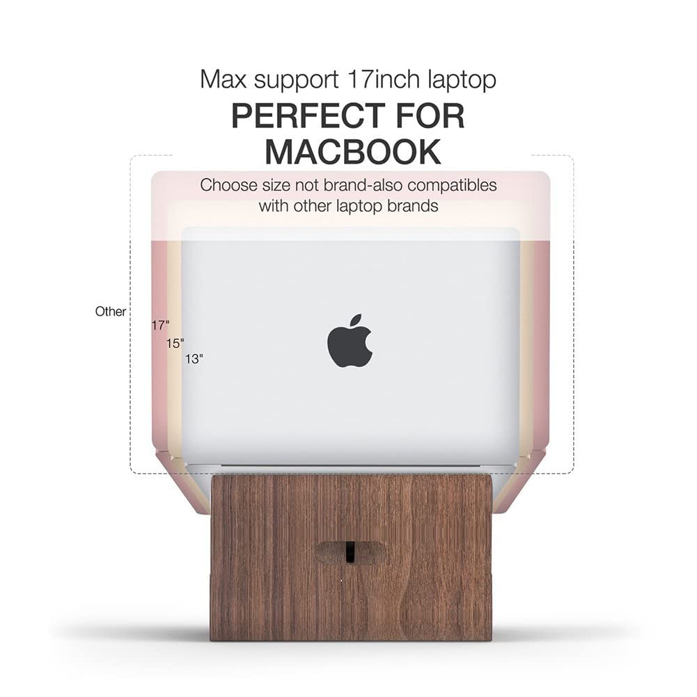 SAMDI Laptop Stand Wood, Wooden Cooling Computer Holder, Notebooks Desktop Mount for MacBook Air, Pro 13 15, iPad Pro 12.9, Dell XPS, Surface, Chromebook 11 to 17 (Walnut)