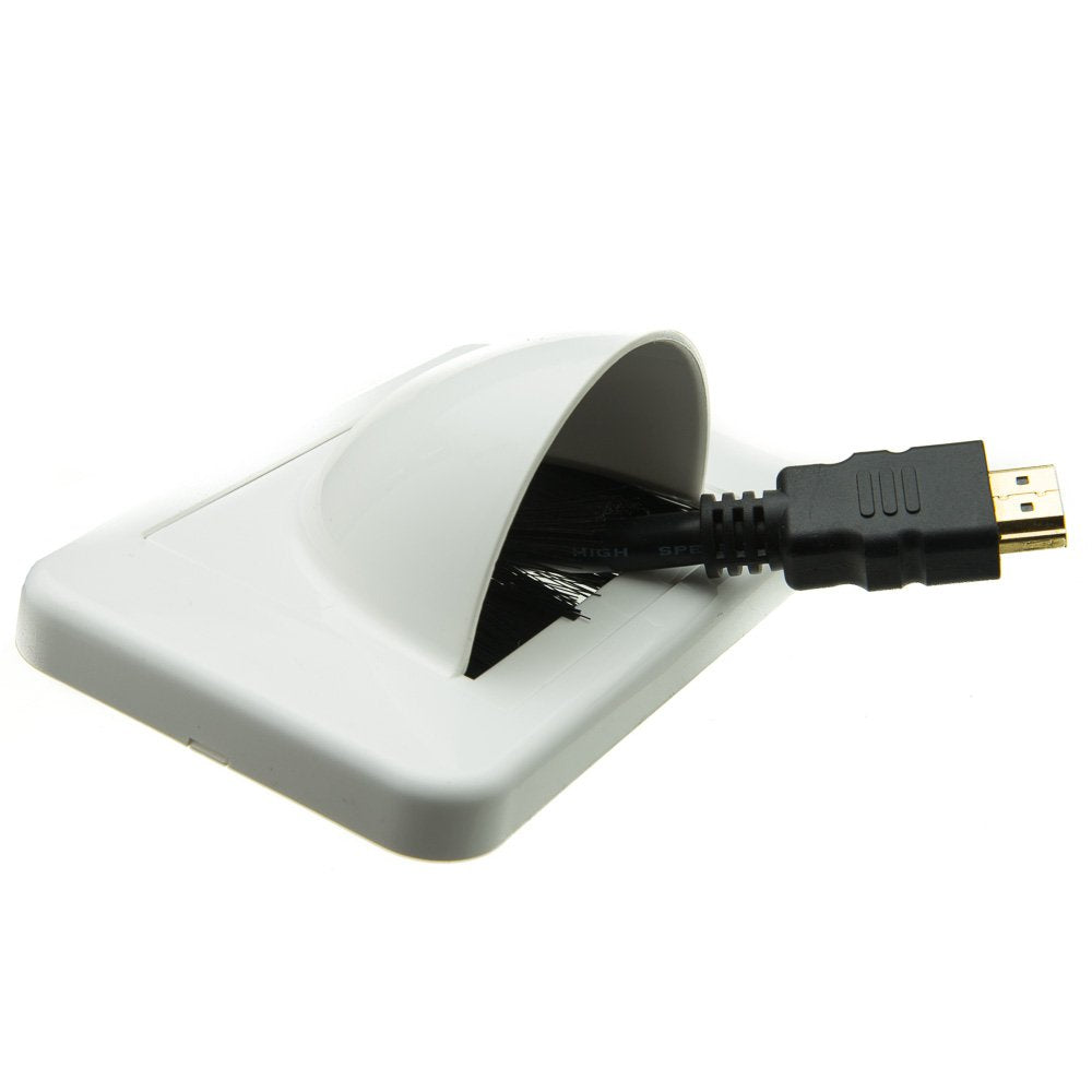 Brush Style Cable Pass-Through Wall Plate Insert With Half-Moon Cover, Single Gang, White