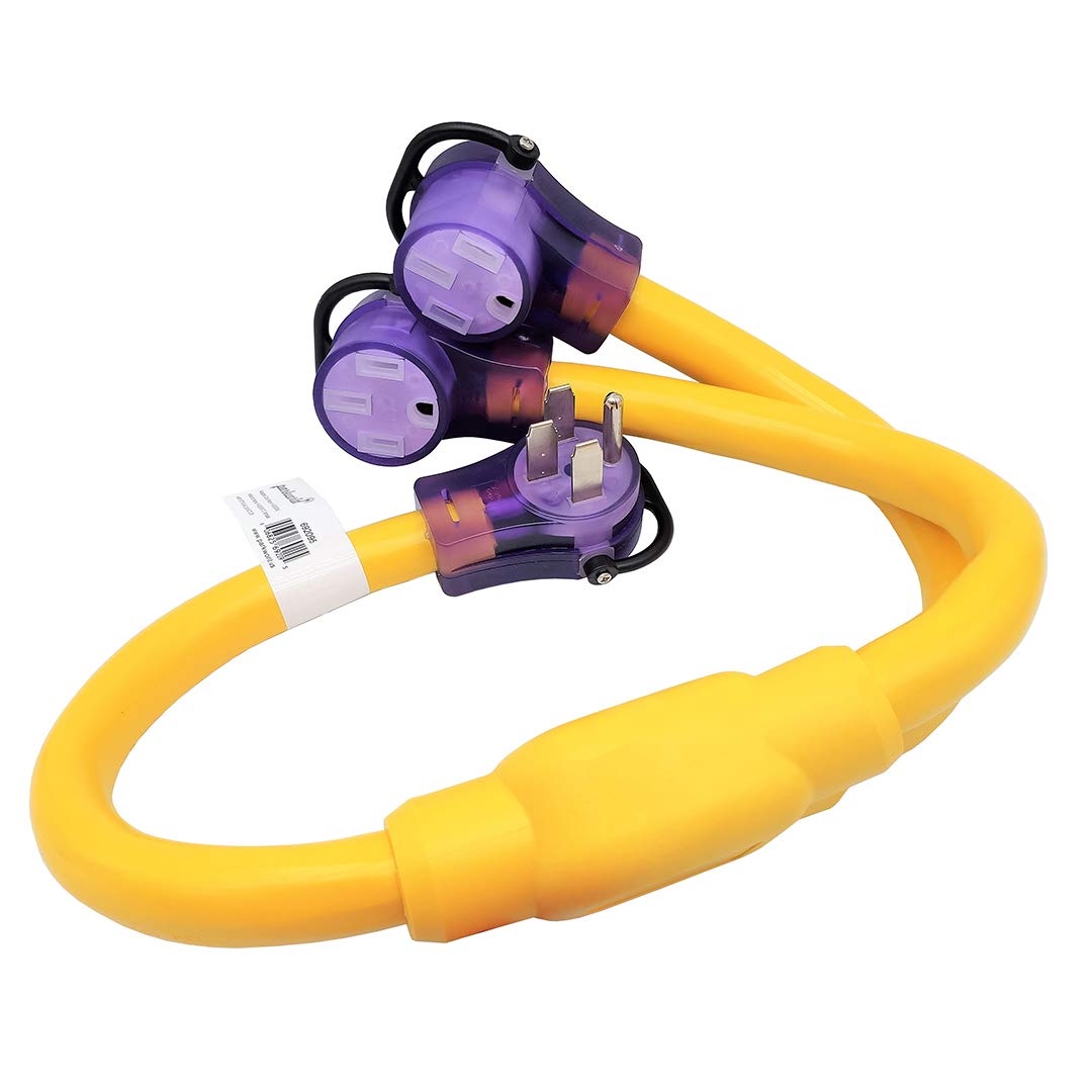 Parkworld 692095 Rv 50 Amp Splitter Adatper, 240V Splitter 14 50P Male Plug To (2) 14 50R Female Connector 3Ft (Yellow)