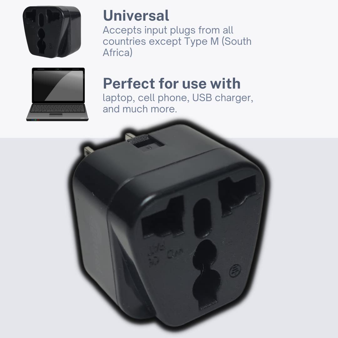 Tmvel Universal International Power Adapter Plug Tip Converter   Convert Europe, Eu/Uk/Cn/Au To Usa   Great For Cell Phone Charg
