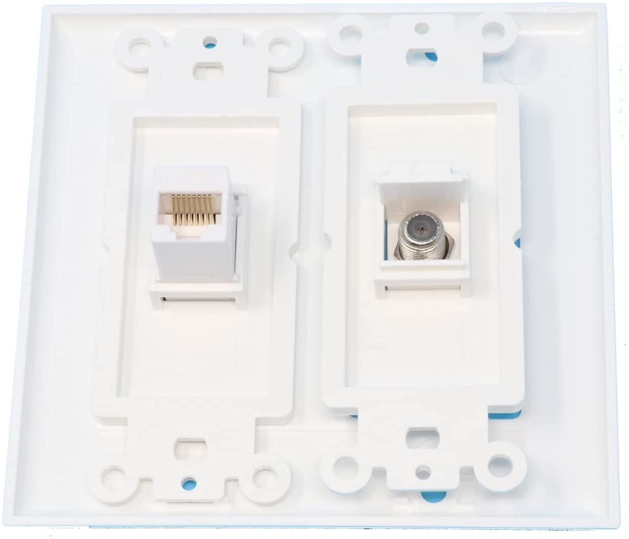 Riteav   1 Port Coax Cable Tv  F Type 1 Port Cat6 Ethernet Dual Gang Wall Plate   White