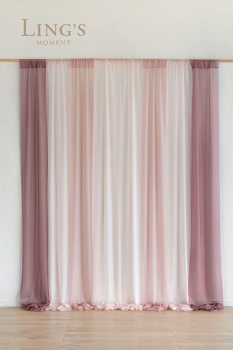 Ling'S Moment Ribbon Dusty Rose Backdrop Curtains Chiffon Like Fabric Pink Backdrop Drapes For Wedding Arch Ceremony Reception D