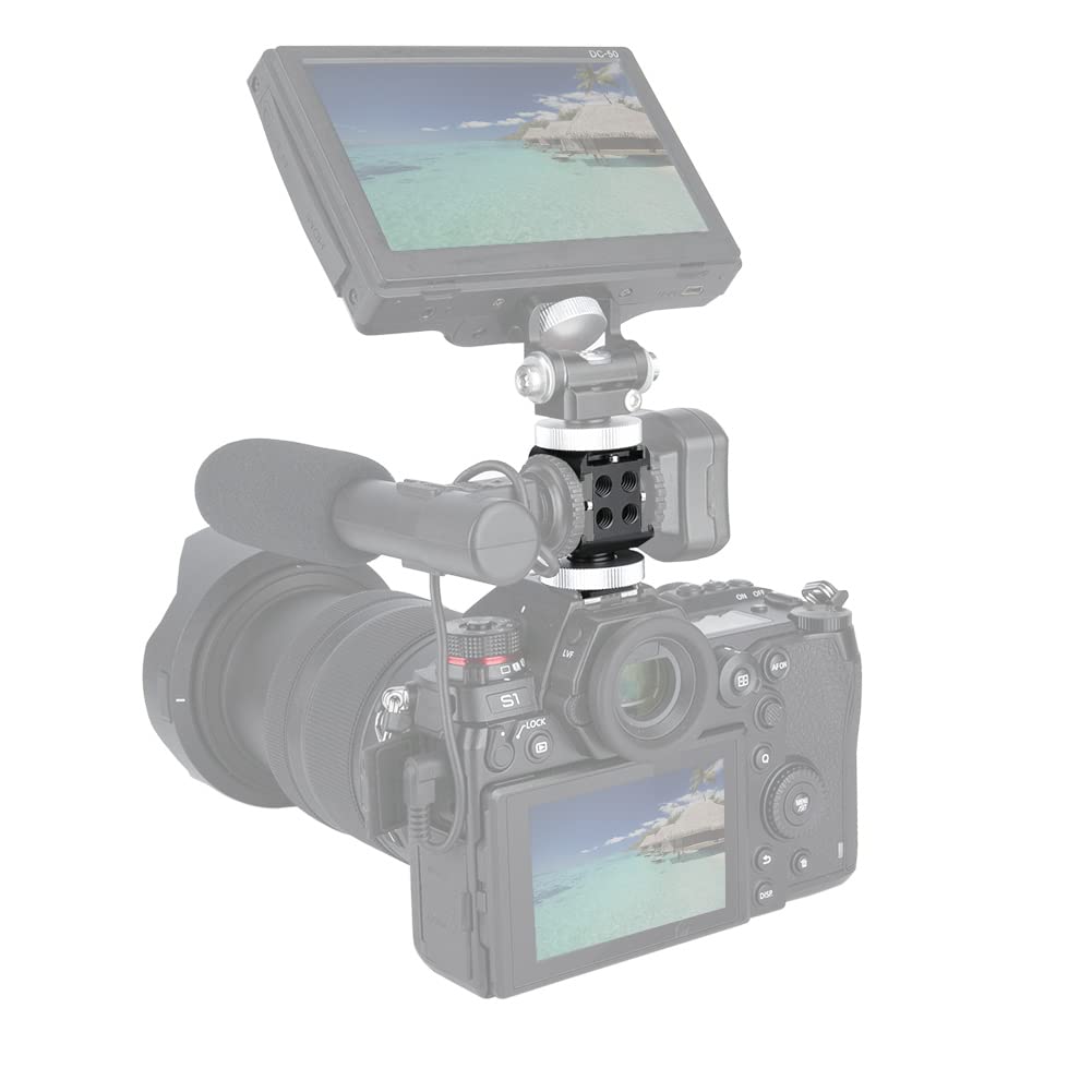 Niceyrig 3-Side Cold Shoe Mount 360 Degree Swivel With Triple Anti-Off Shoe Adapters, 1/4 Threads For Microphone, Flash Light, M