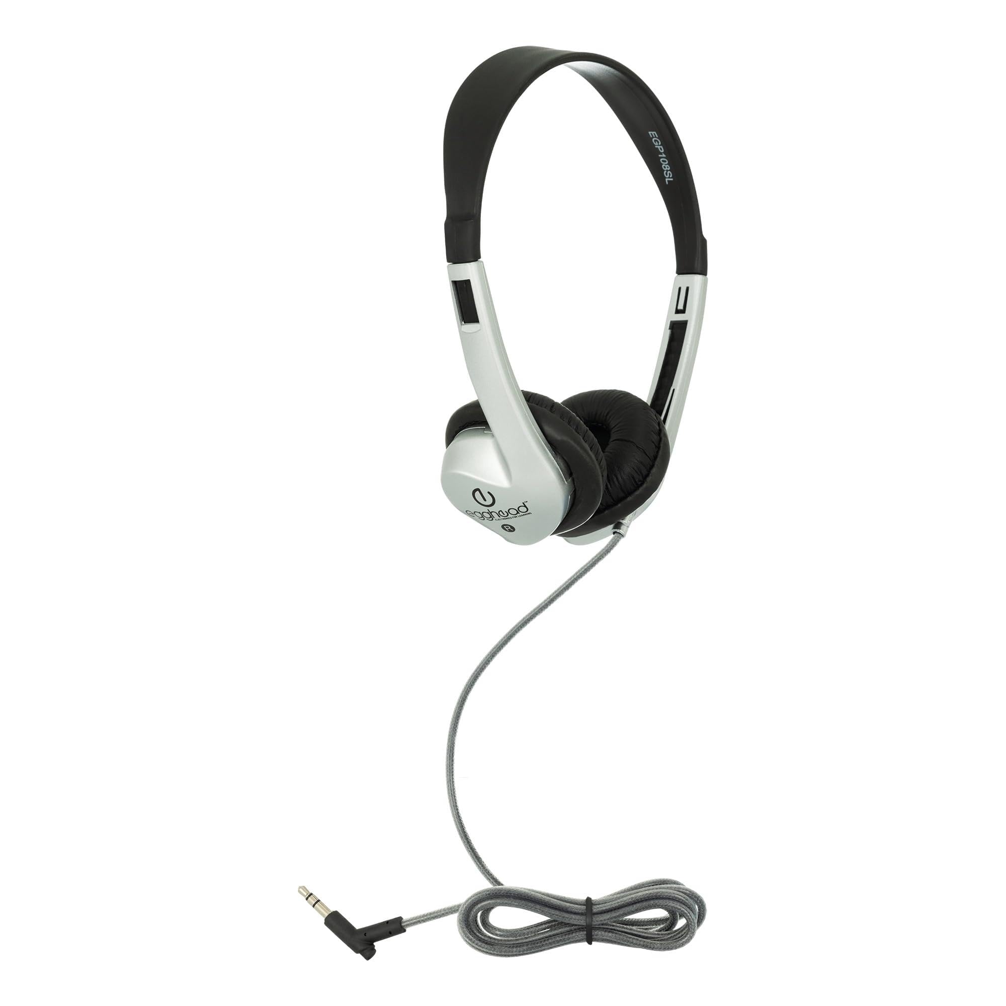 Egghead Classroom Stereo Headphones with Adjustable Headband, Leatherette Ear Cushions, and Tangle-Free Cord, Ideal for School, 