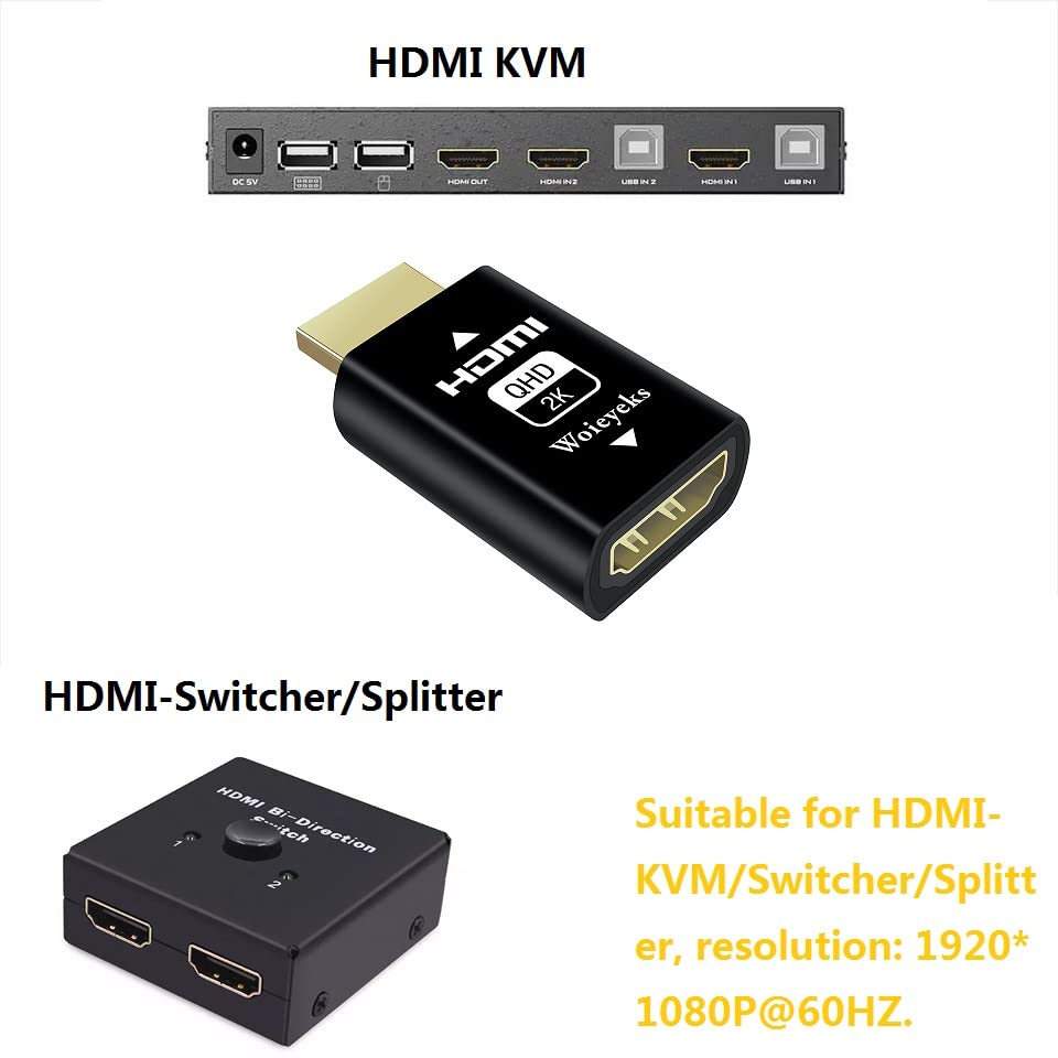 Woieyeks Hdmi Edid Emulator Passthrough Adapter,Female Port Connected To An External Display,For Extender/Kvm Switch/Av Receiver