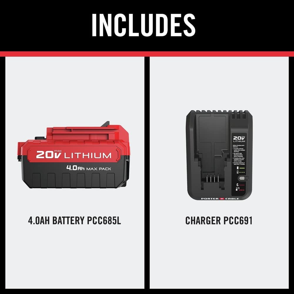 Porter Cable Pcc685Lck 20V Max 4 Ah Lithium Ion Battery And Rapid Charger Starter Kit