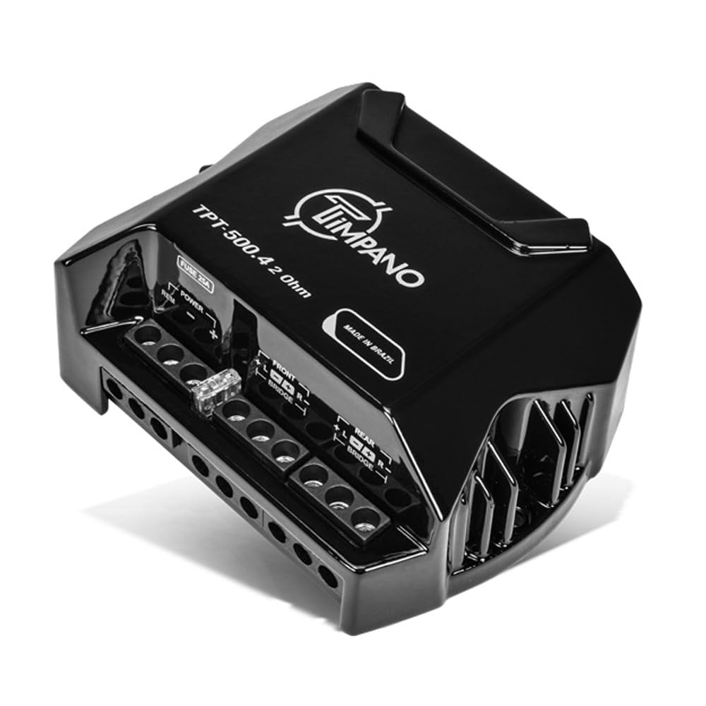 Timpano Tpt500.4 Compact 4 Channel Car Audio Amplifier, 4 X 125 Watts At 2 Ohm, Mini Stereo 12 Volts Full Range Class D Amp Brid