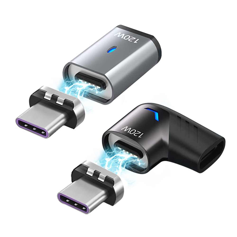 Sheeast Usb C Magnetic Adapter Straight 100W + Magnetic Usb C Adapter Right Angle Black Fast Charging 5Pin 480Mbps Data Transmis