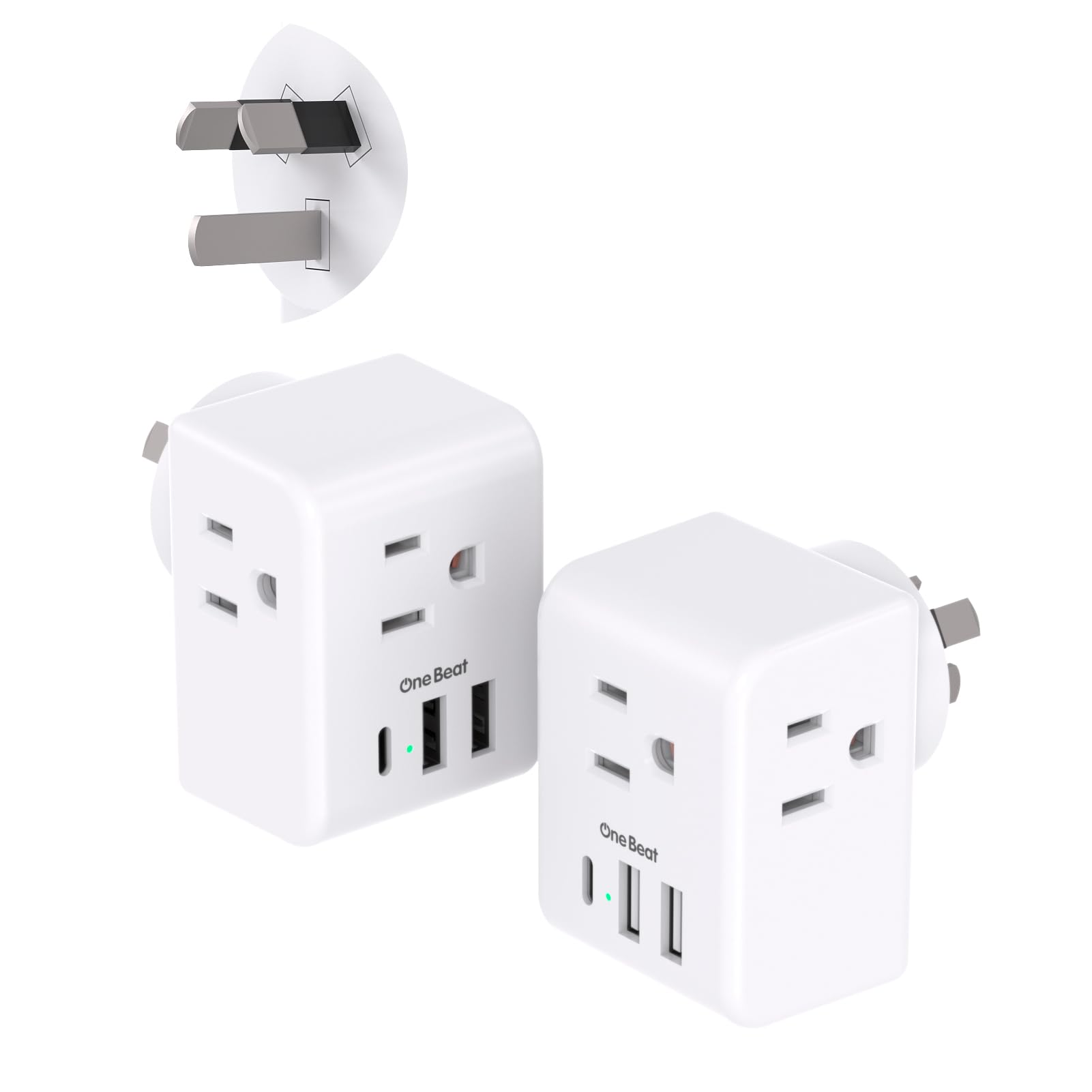 2 Pack Australia New Zealand Power Plug Adapter, Australia Travel Adapter With 3 American Outlets 3 Usb Charging Ports (1 Usb C)