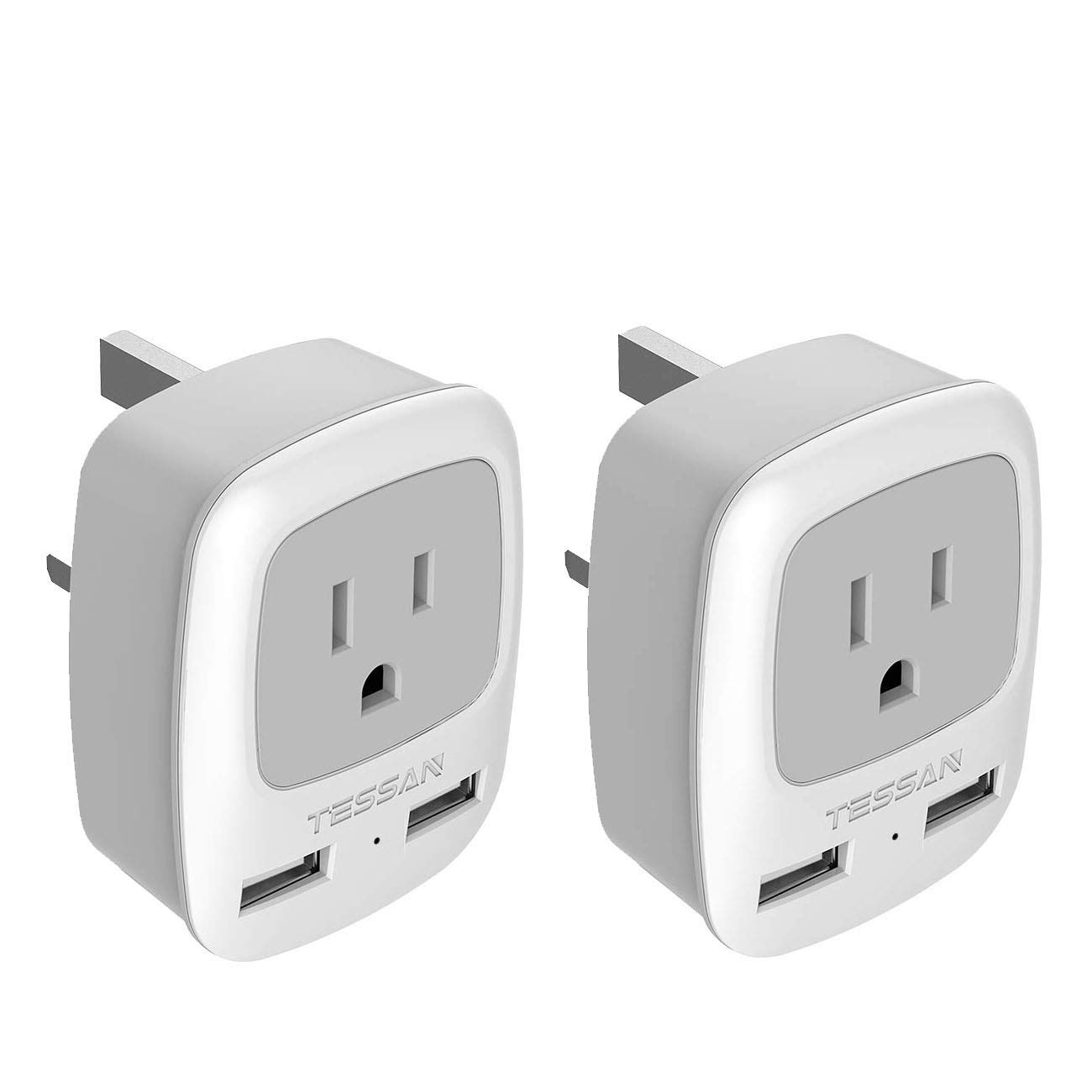 Us To Uk Ireland Travel Plug Adapter 2 Pack, Tessan Type G Power Outlet Adaptor With 2 Usb For Usa To Dubai Scotland British Lon