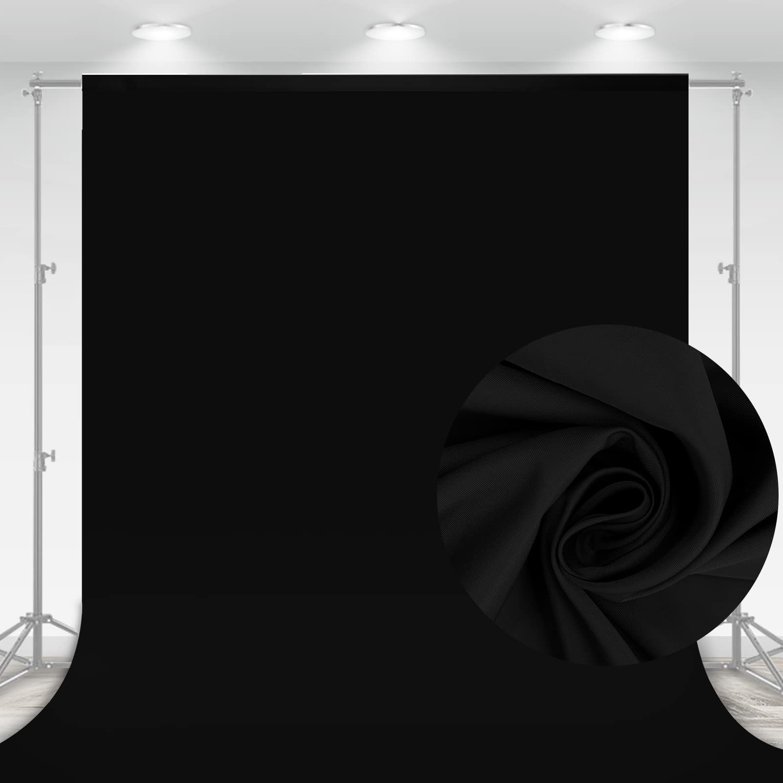 Aimosen 10 X 7 Ft Black Backdrop Background For Photography, High Density Polyester Fabric Pure Black Photo Backdrop Curtain Scr