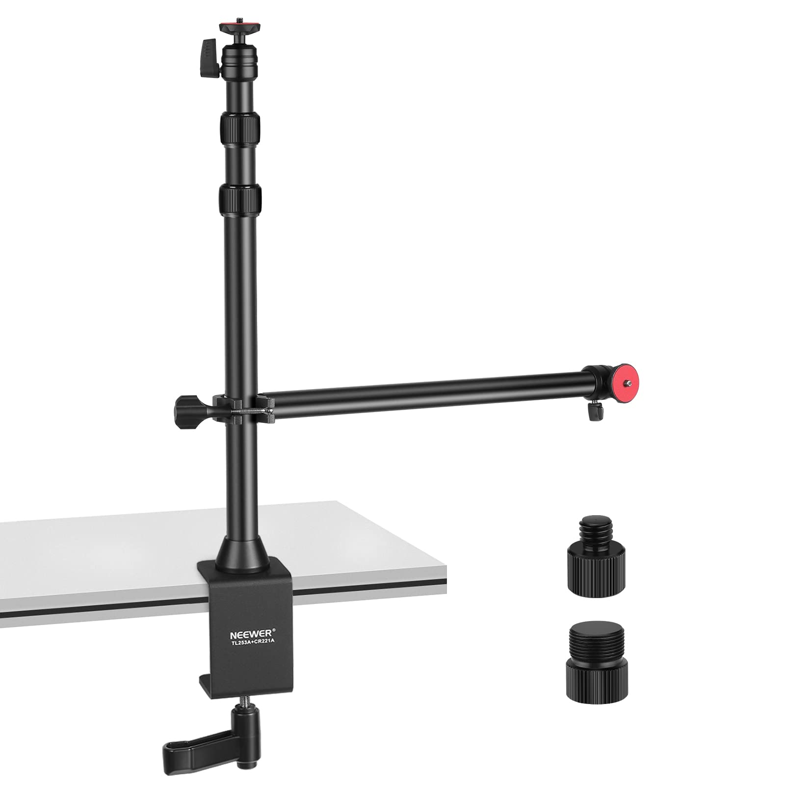 Neewer Camera Desk Mount With Overhead Camera Mounting Arm And 1/4'' Ball Head, 17''   41'' Adjustable Tabletop Light Stand With