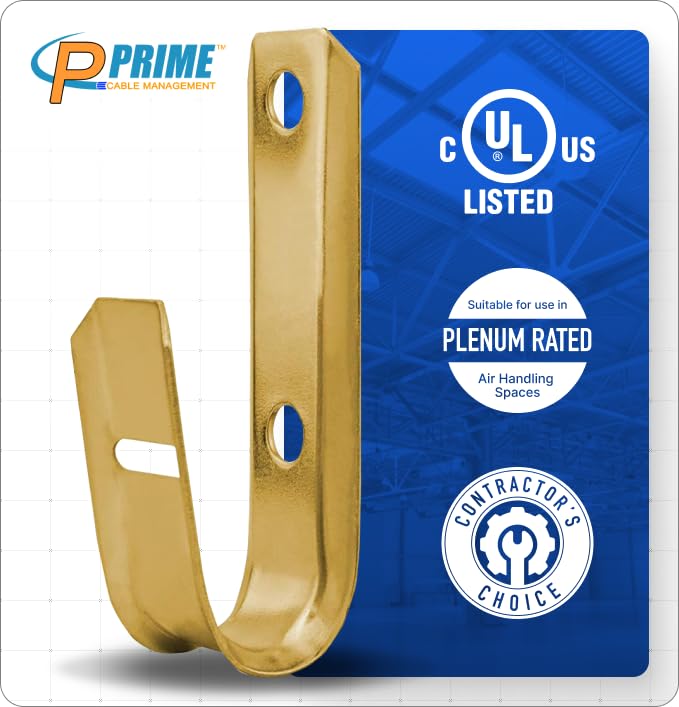 Prime Cable Management Heavy Duty Metal J-Hook Cable Hangers Wall Mount 3/4 Inch Gold