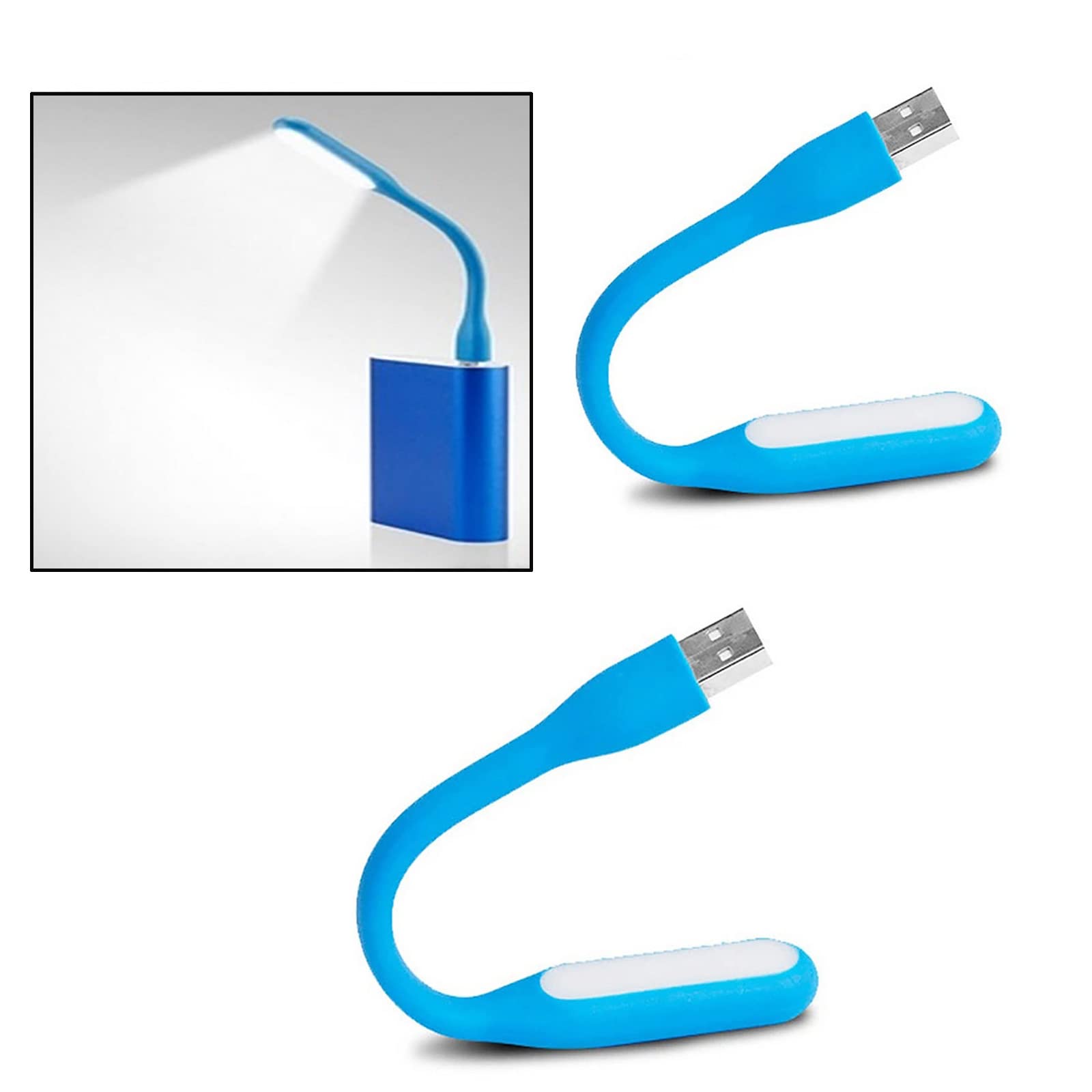 Soseelnee Mini Flexible Light, Portable Usb Led Reading Night Lamp For Pc Laptop Computer Notebook Power Bank   2 Pack (Blue)