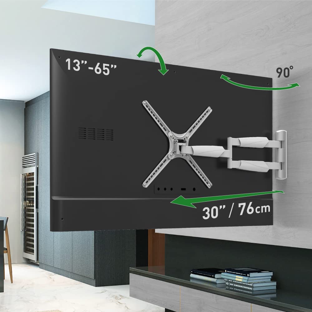 Barkan Long White Tv Wall Mount, 13 65 Inch Full Motion Articulating   4 Movement Flat/Curved Screen Bracket, Holds Up To 79Lbs,