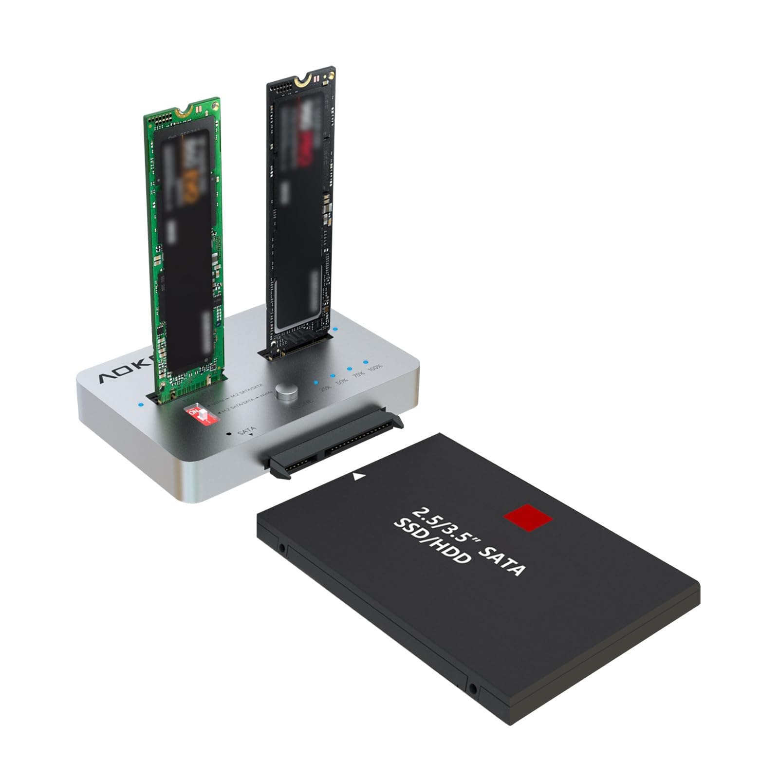 AOKO M.2 Duplicator SATA to NVMe SSD Cloner,NVMe to SATA SSD Adapter&Hard Drive Reader,Docking Staion for PCIe + M.2 NGFF and 2.