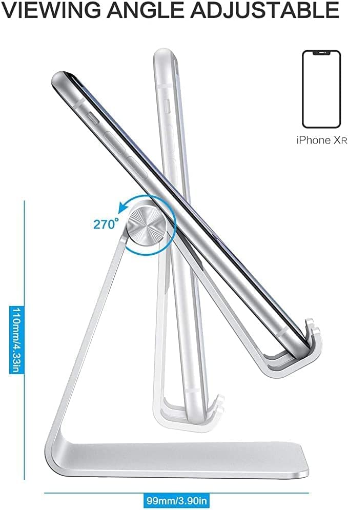 Adjustable Cell Phone Stand, Omoton Aluminum Desktop Cellphone Stand With Anti Slip Base And Convenient Charging Port, Fits All