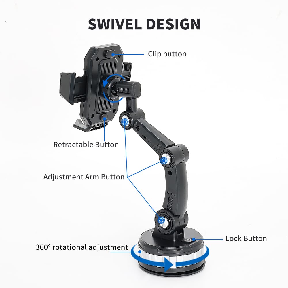 Fancial Car Phone Holder Mount, Suction Cup Cell Phone Holder Stand, Universal Dashboard/Windshield/Window Phone Holder One Butt