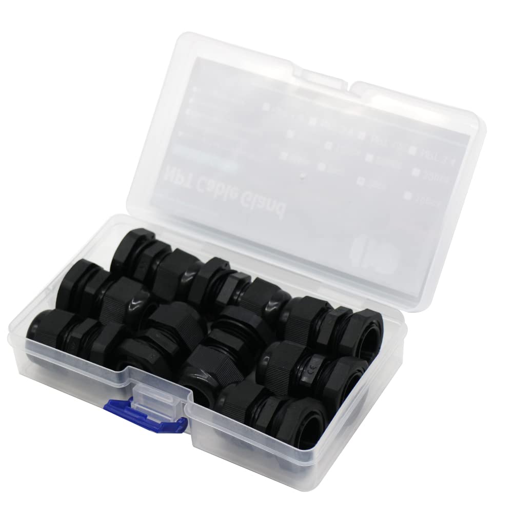 Cable Glands 1/2 Npt Inch Nylon Pa66,Waterproof Ip68 Adjustable Locknut For 6 12Mm Cable Diameter (9Pcs,Black,Plastic Box) Used