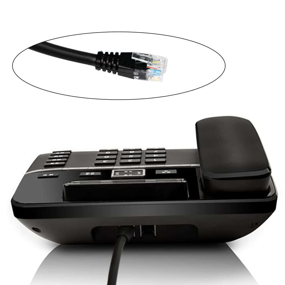 Riieyoca Rj12 Telephone Cord, 6P6C Male To Male Telephone Straight Wired Cable, Retractable Spring Cable(1.5M/4.92Ft, Black)