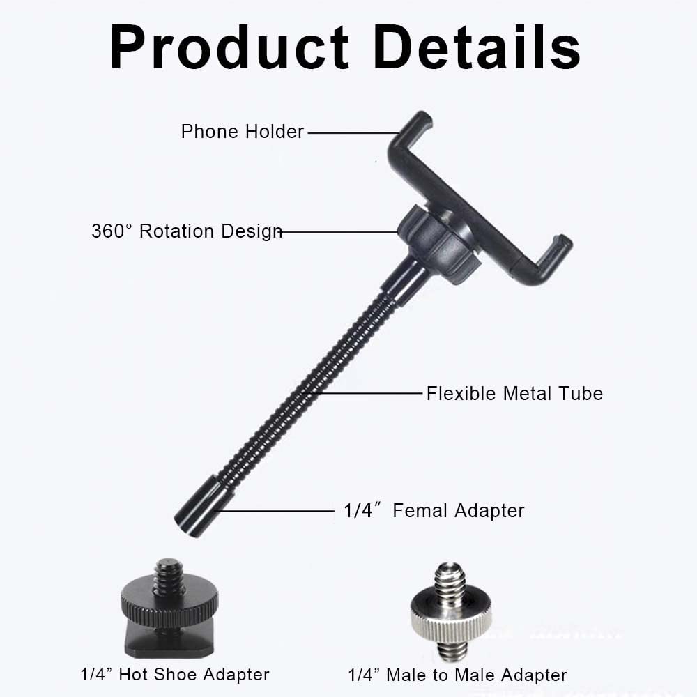 JCTRIWAY Universal Ring Light Phone Holder Flexible Mount 1/4 Hot Shoe Adapter Aluminum Black